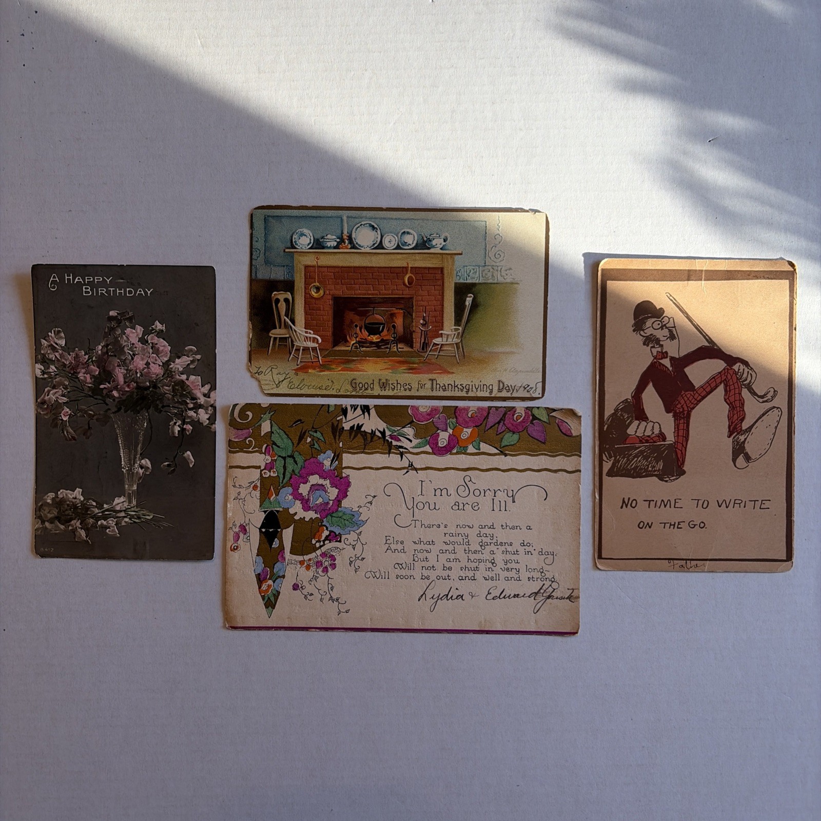 Lot of 4 Antique Postcards Cards Holiday Birthday 1906 1907 1908