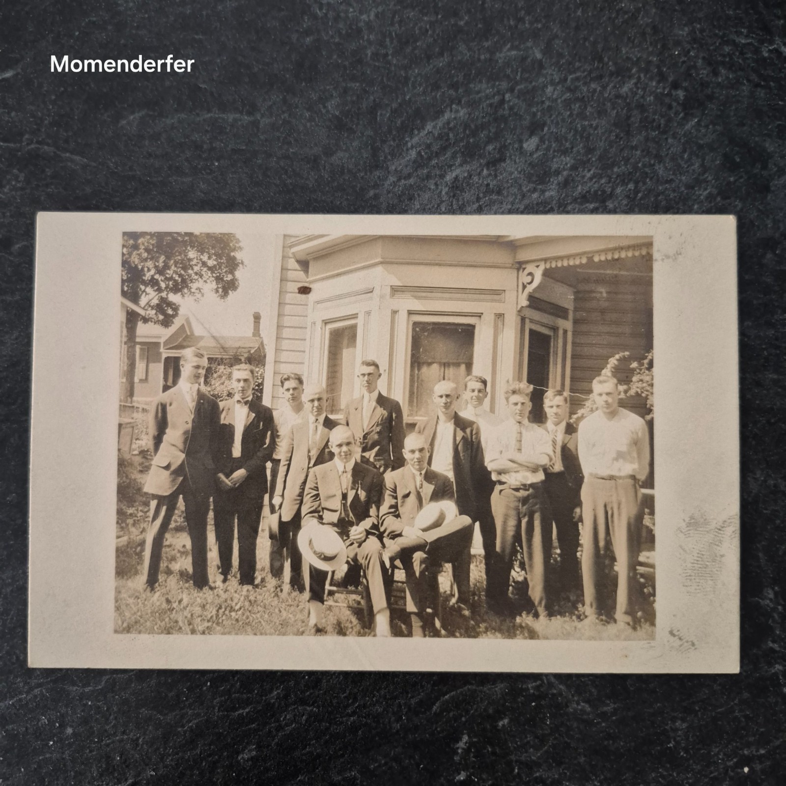 Antique RPPC 12 Young Men Suits Straw Boaters Victorian House AZO c1910s Photo