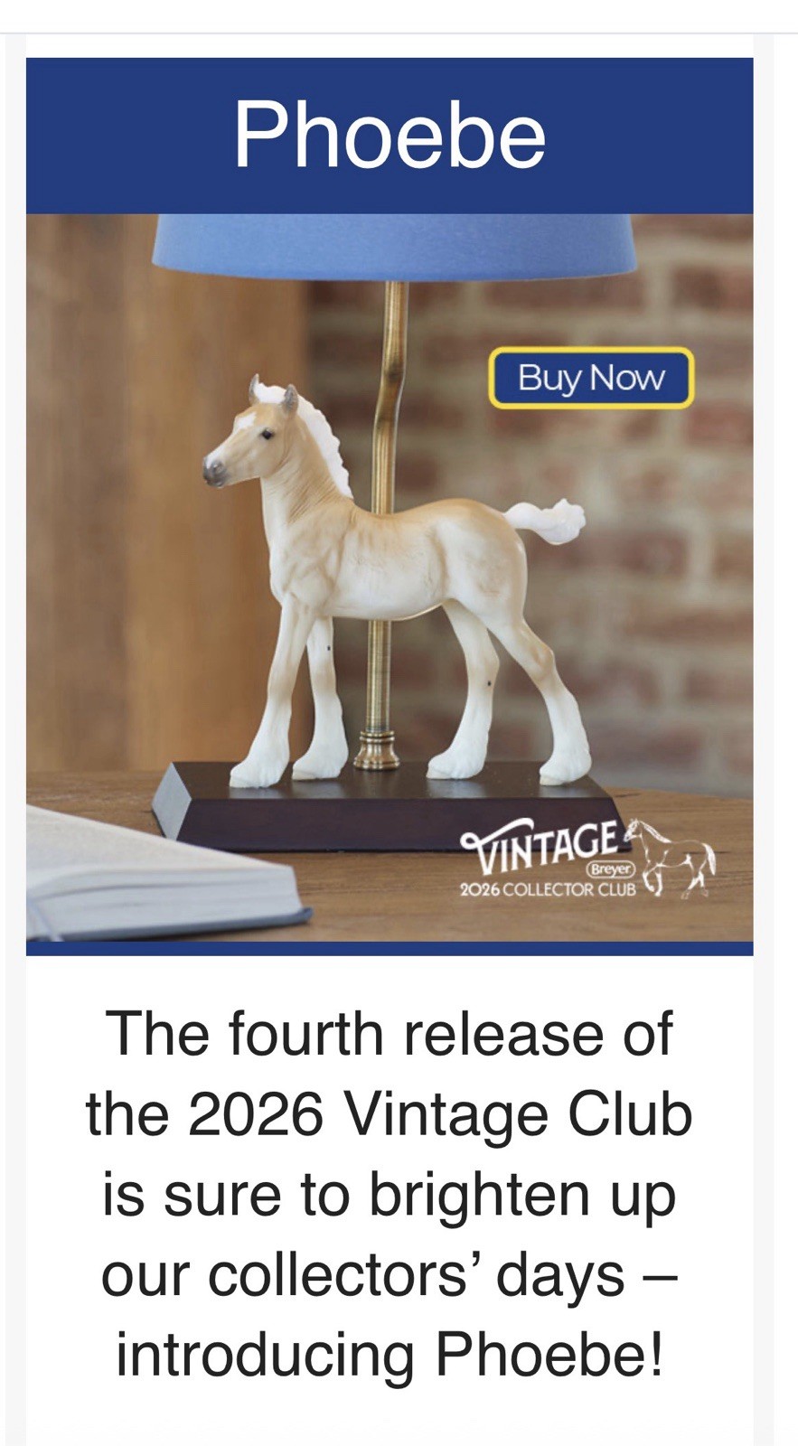 Breyer 2026 Vintage Club Phoebe (gypsy Vanner Foal Mold) Lamp.  Presale…