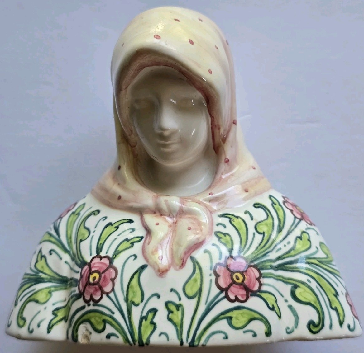 Vtg Italian A. Minghetti Virgin Mary SIGNED Bust Madonna Ceramic ITALY Bologna 