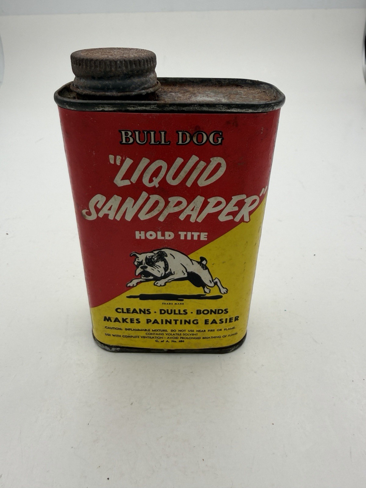 Vintage Can Liquid Sandpaper Super Cool Bulldog Graphic SHIPS FREE USA ￼