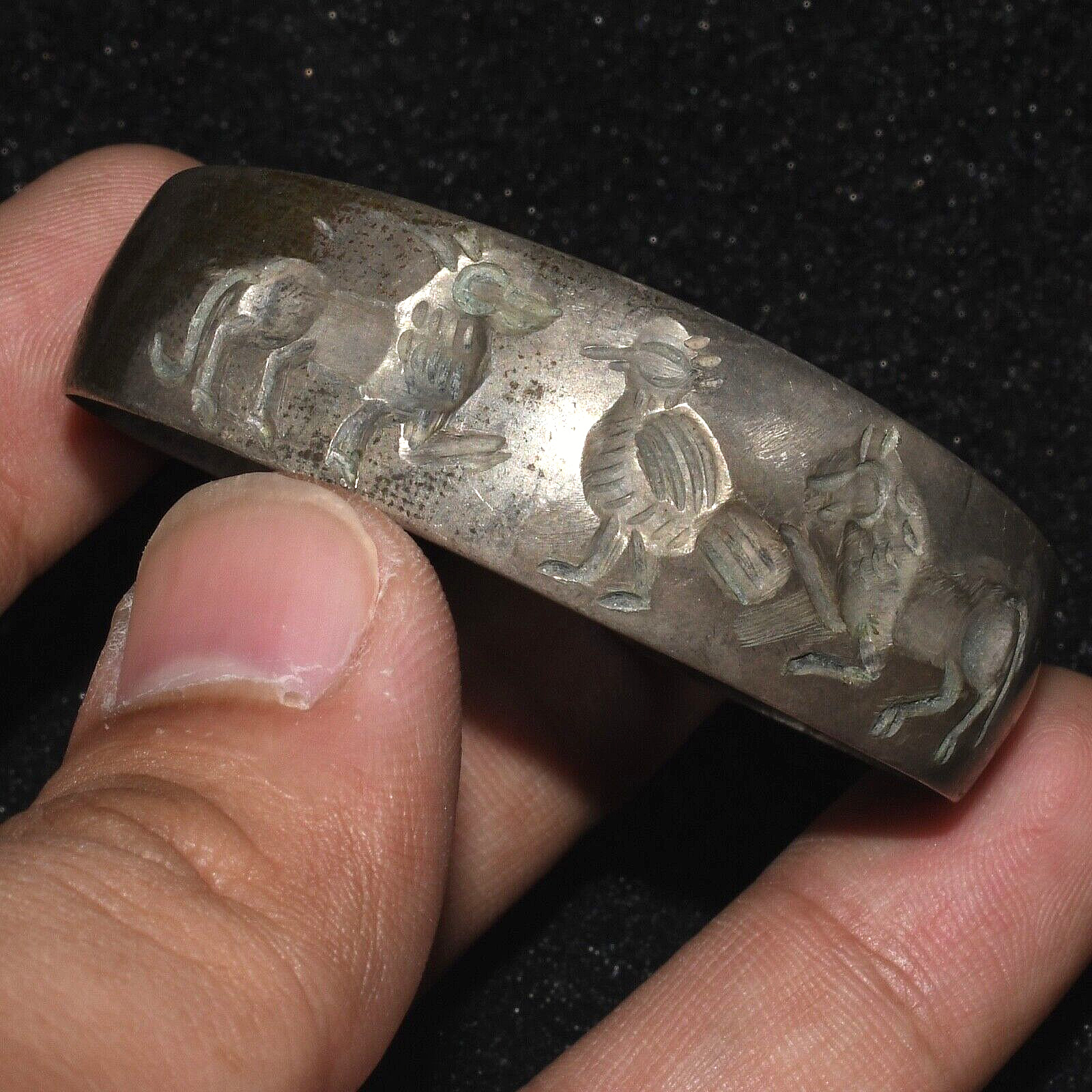 Authentic Ancient Sasanian Sassanid Solid Silver Bracelet with Engravings