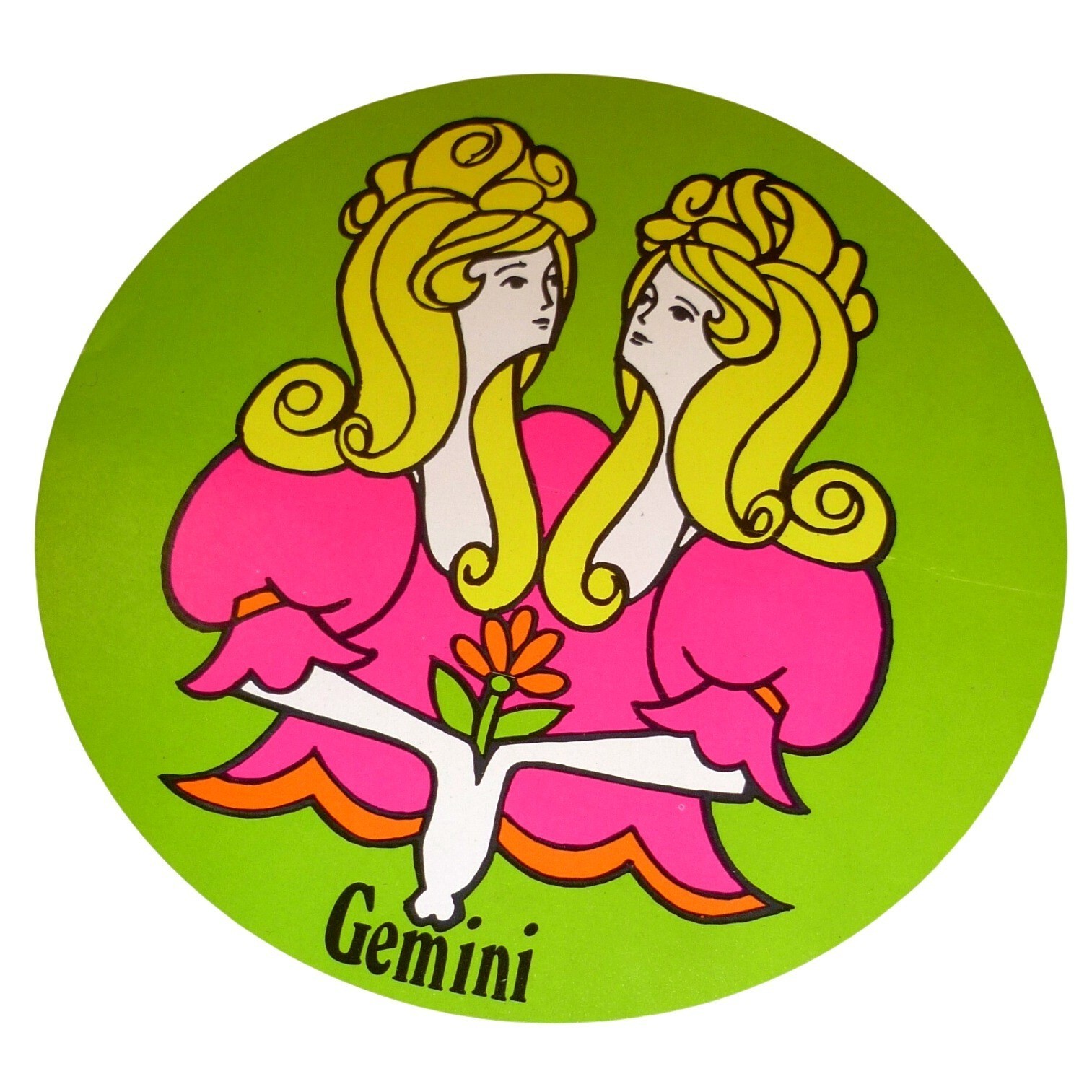 Vintage 70s Gemini Zodiac Sticker Pop Art Psychedelic Astrology Decal 5.25\