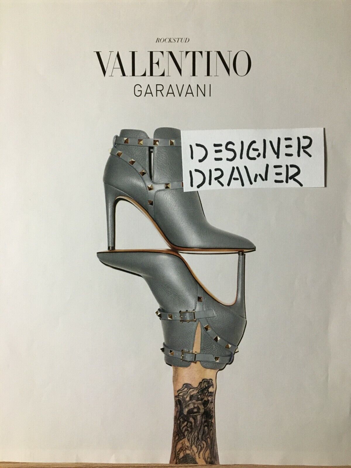 Valentino Garavani 2014 Rockstud Gray Boots Fashion Print Ad