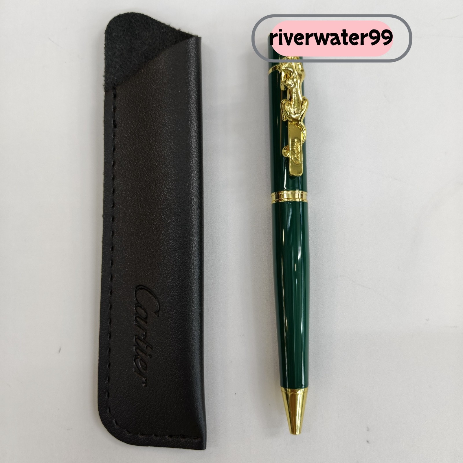 Cartier Emerald Green Resin Gold Panthere Clip Ballpoint Pen Luxury Gift Box