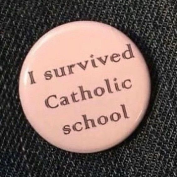 “I survived catholic school” morute dark coquette creepy cute pin button 