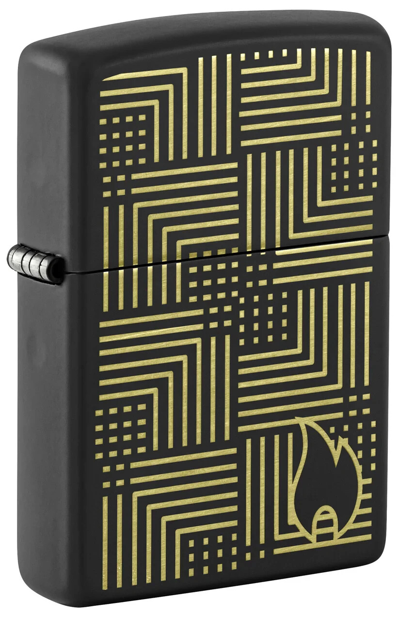 Zippo 46478,  Art Deco Laser Engrave Design, Black Matte Lighter, NEW