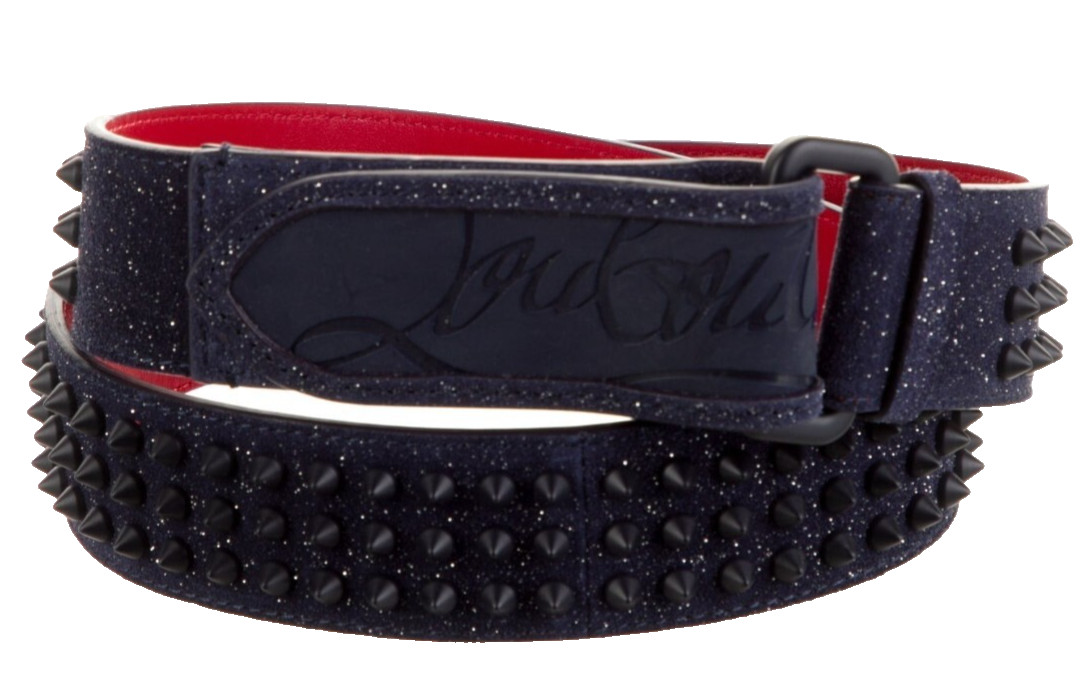 $680  CHRISTIAN LOUBOUTIN Loubi Glitter Leather Spike Belt (90 cm; 36\