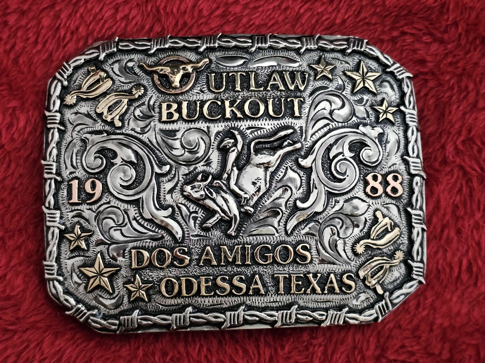 Dos Amigos Rodeo X~Treme☆1988☆Bullrider Champion☆TROPHY BUCKLE☆Odessa Texas☆W48