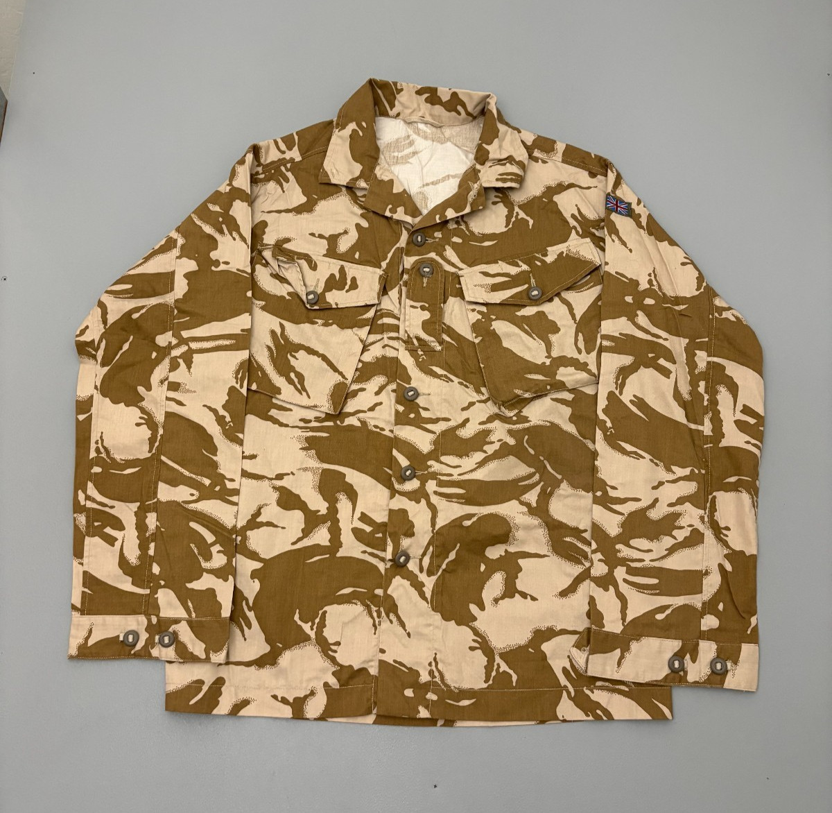 Vintage British Military Desert DPM Camo Tropical Combat Jacket Shirt Tan XL