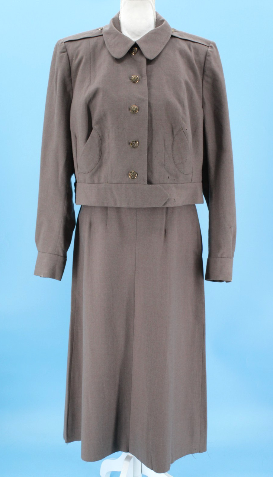 VTG Women\'s 50s 2 Pc Taupe Korean War WAC Wool Uniform Sz M 1950s Jacket & Skirt