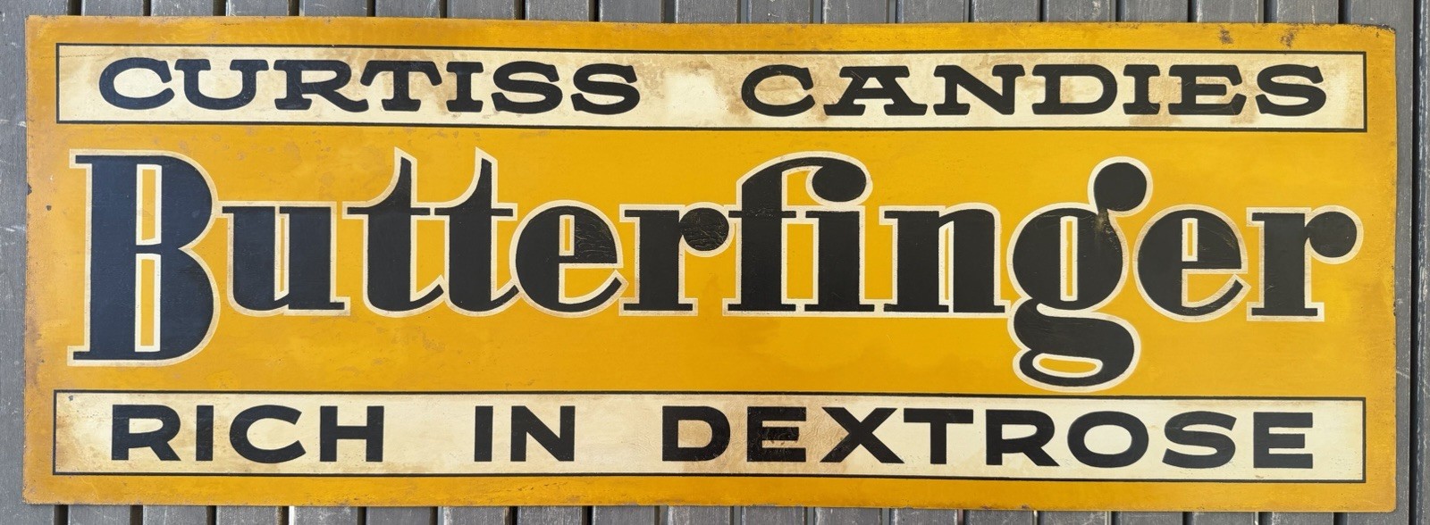 c.1930’s Original Butterfinger Curtiss Candies Rich in Dextrose Tin Sign 10x28”