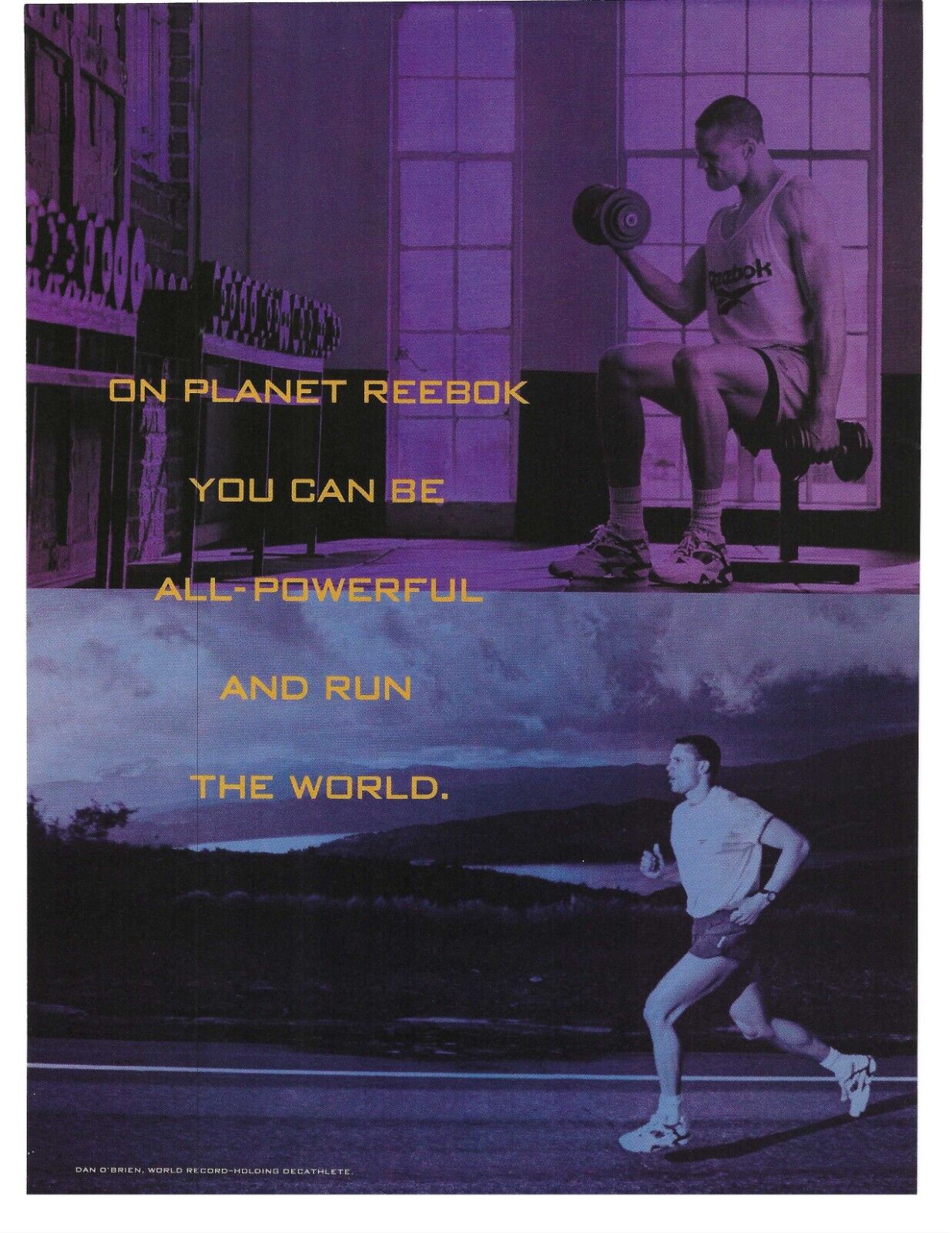 1993 Planet Reebok Man Lifts Weights Man Runs Vintage Photo Print Ad