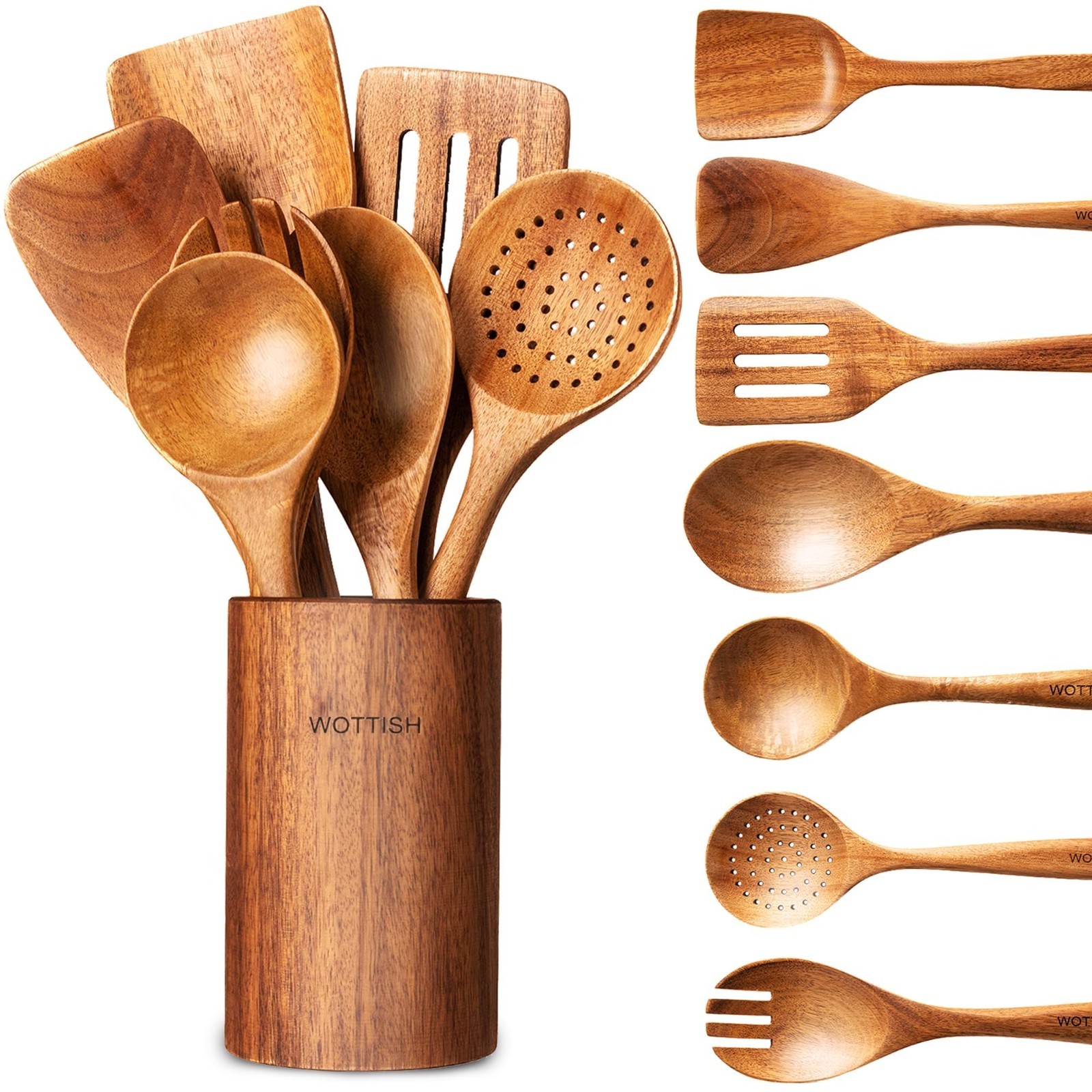 Wooden Spoons for Cooking - 8-Piece Wooden Kitchen Utensil Set made of Natural S