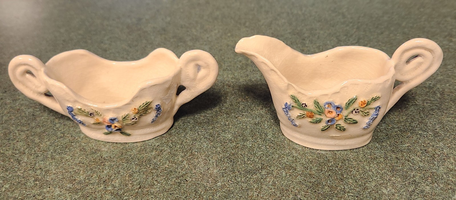 Vintage Ceramic Cream and Sugar Set Hand Made Beautifully Hand Painted
