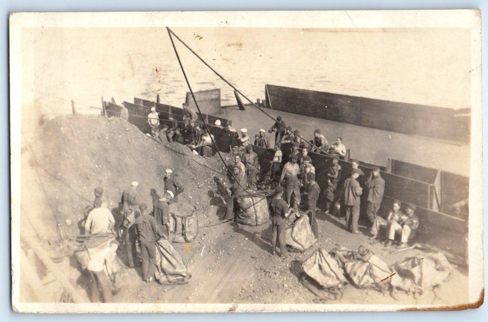 c1910\'s Coaling US Navy Ship Sailors #1 RPPC Photo Antique Unposted Postcard