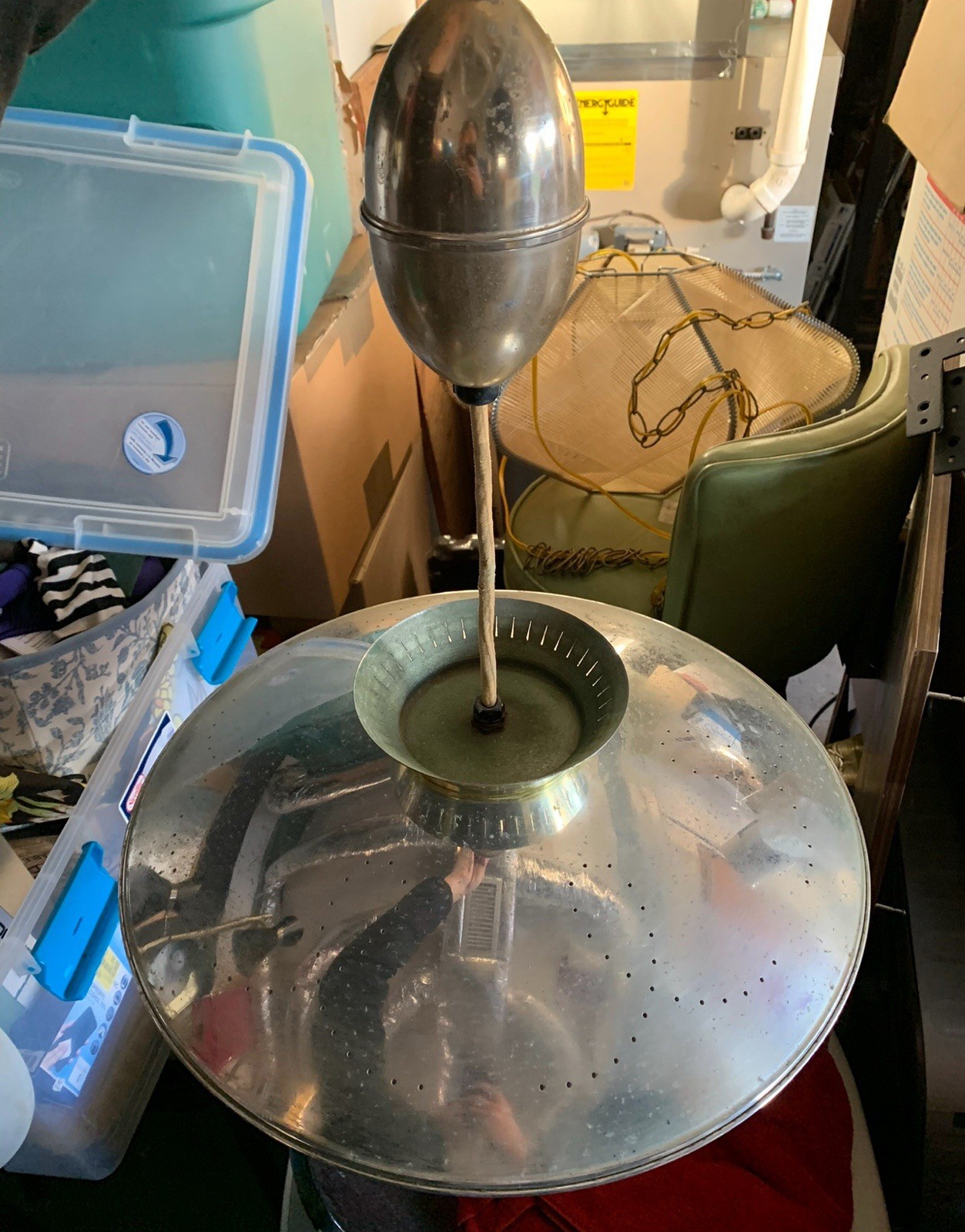 vintage Mid-Century Modern saucer pull-down retractable pendant light