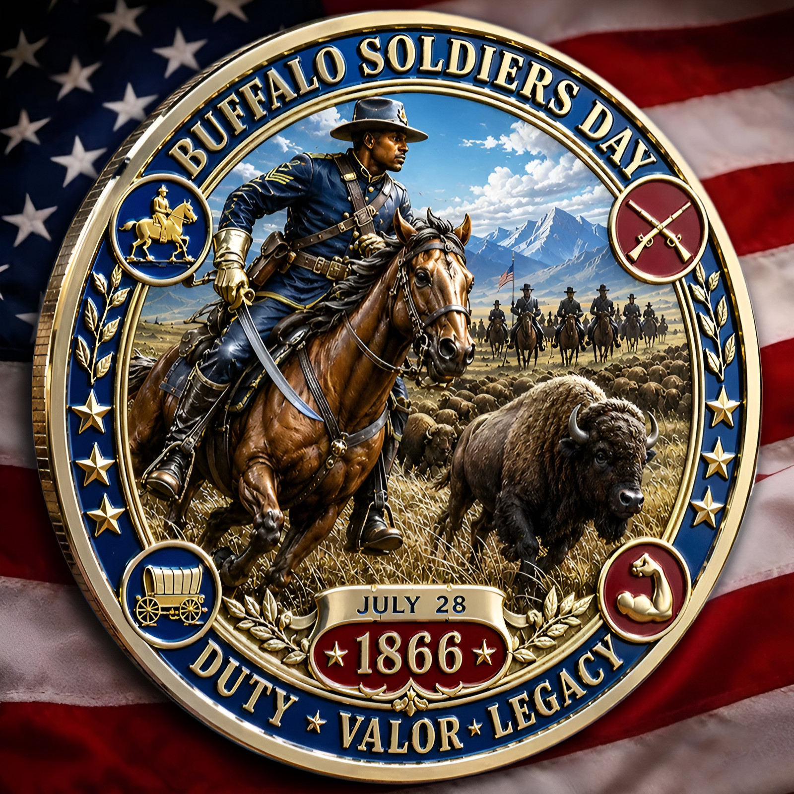 Buffalo Soldiers Day July 28 1866 Challenge Coin Military Cavalry Veterans Gift