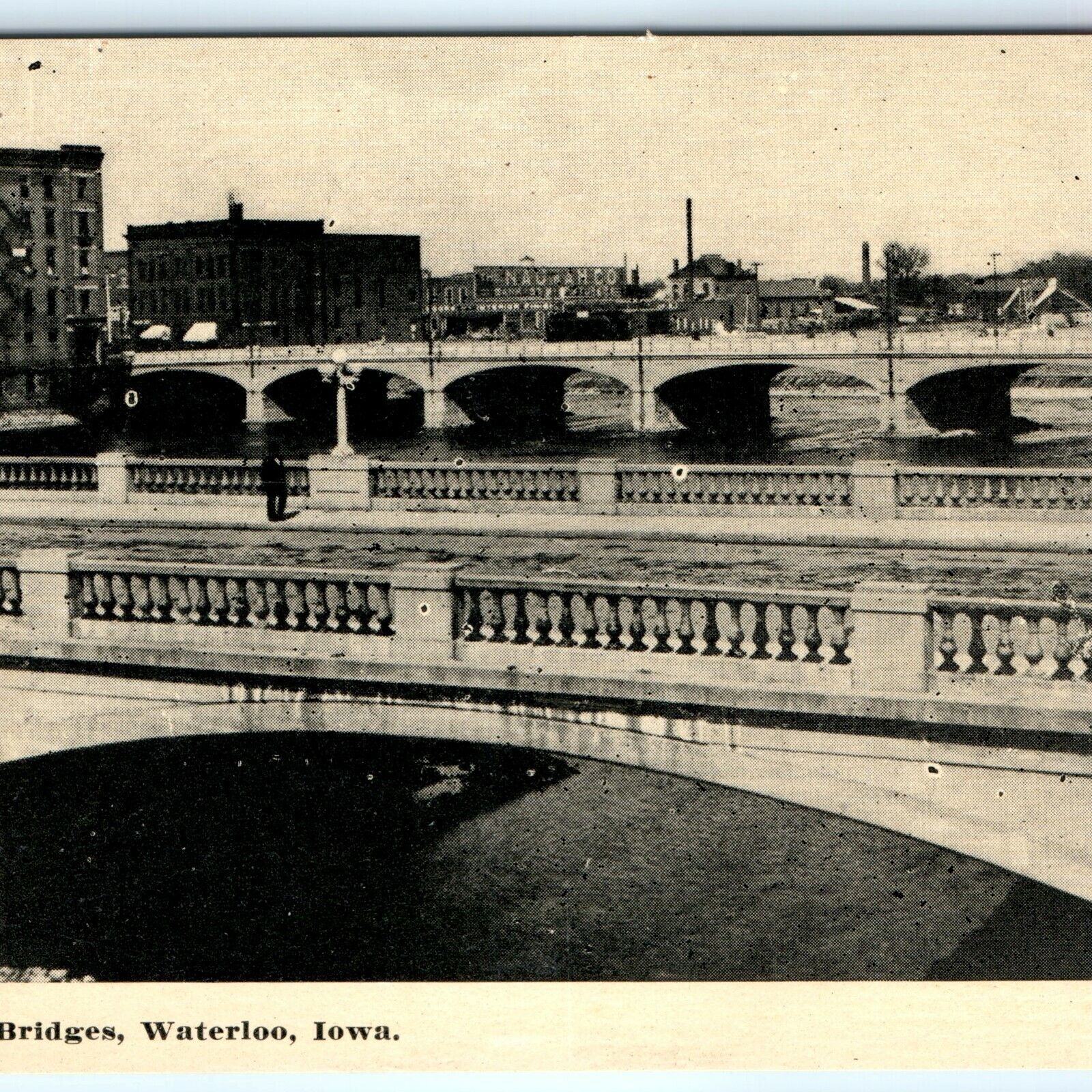 c1910s Waterloo, IA Twin Bridges Cedar River Photo Postcard Unposted A11