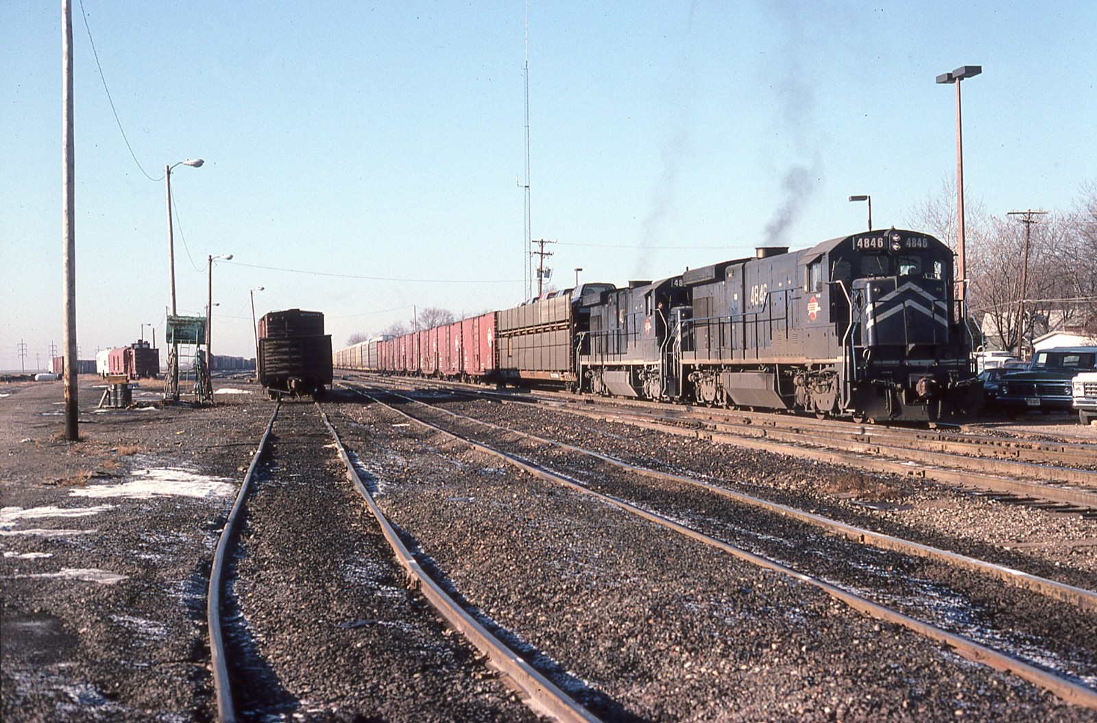 ST ORIG SLIDE MP MO-PAC MISSOURI PACIFIC B30-7A #4848+1 W/TRAIN VILLA GROVE 1986