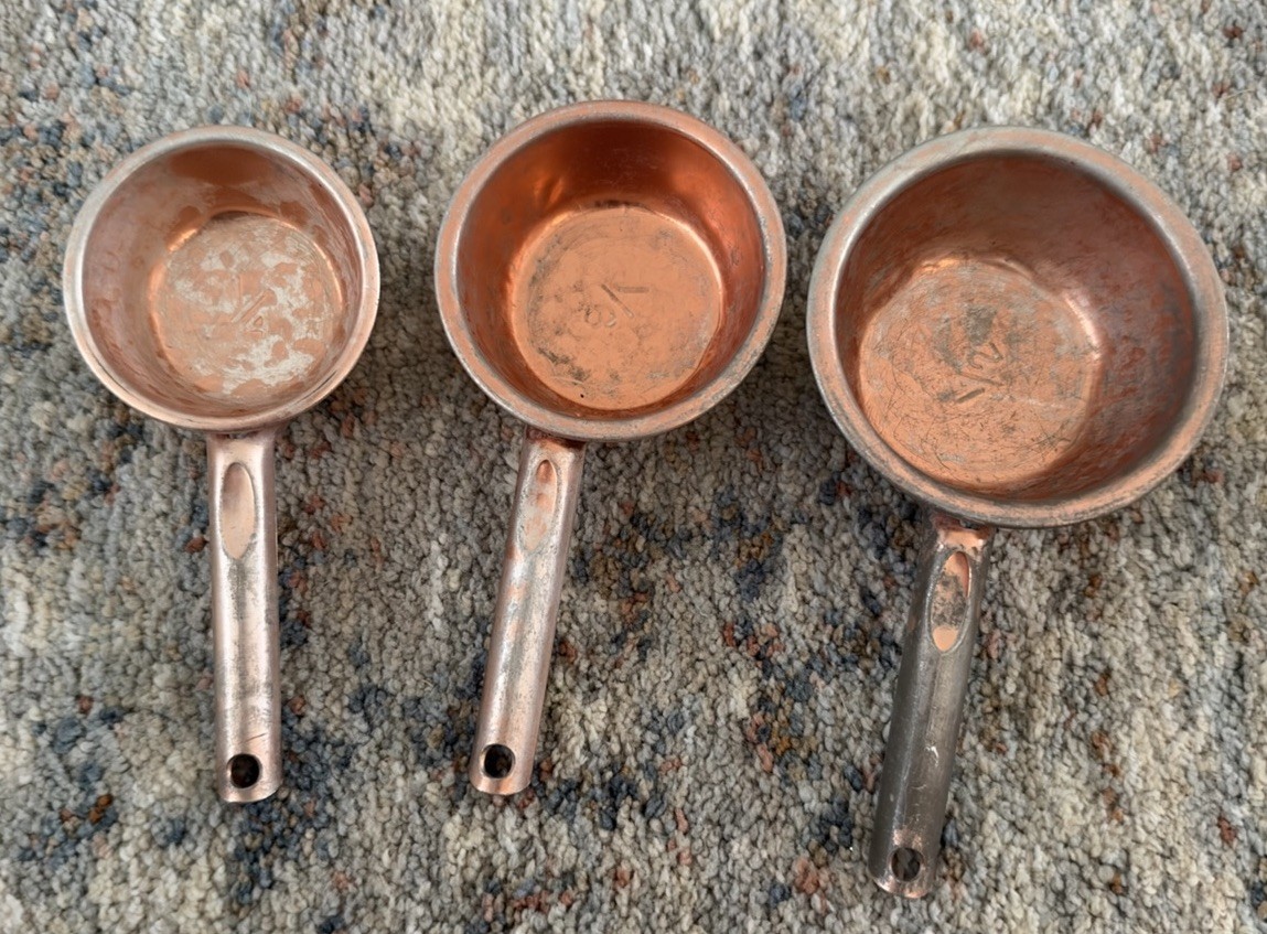 Rare Set of 3 Copper Measuring Cups 1950s Retro Aluminum