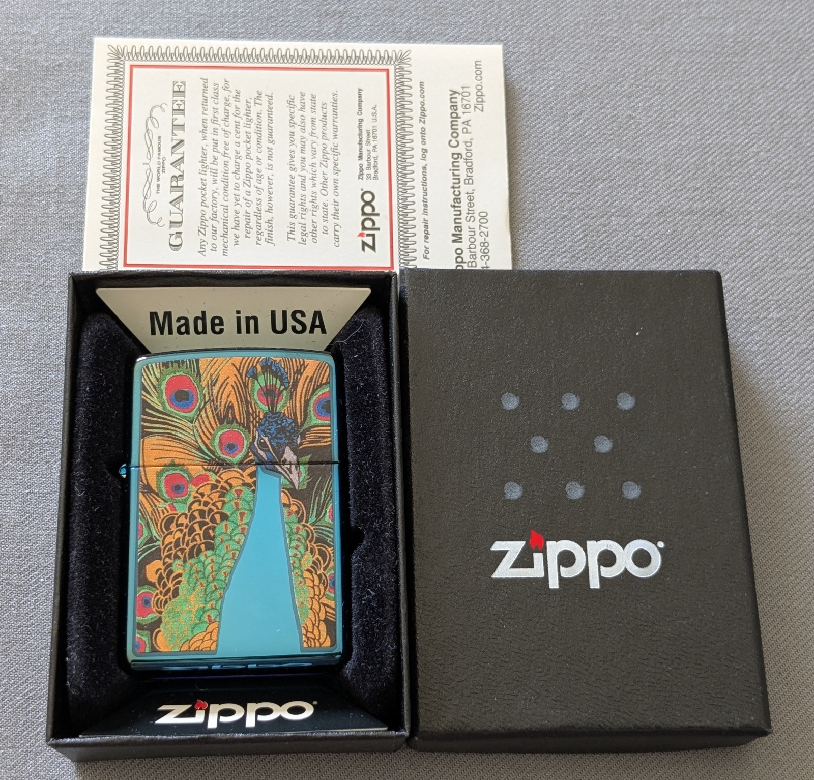 2011 PEACOCK BLUE SAPPHIRE ZIPPO LIGHTER MIB RARE