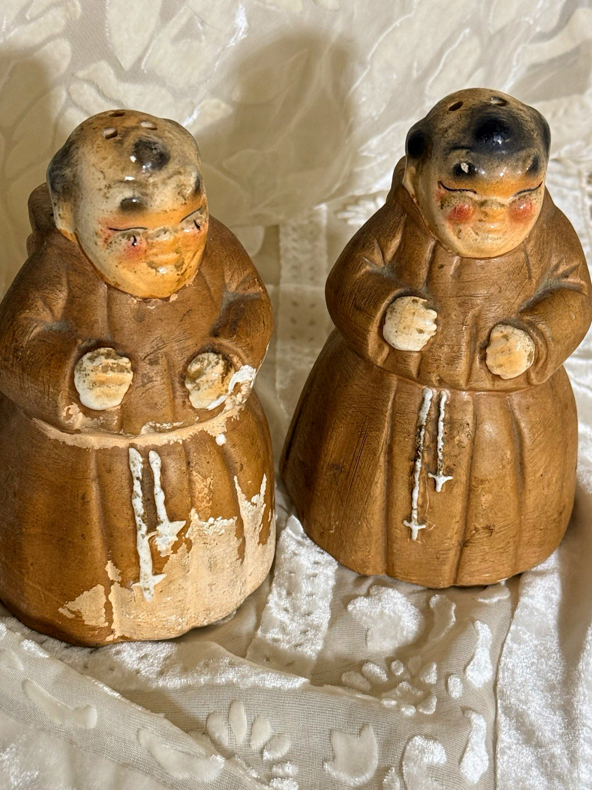 Vintage 1950s Hirsch Mfg Co California Pottery Friar Monk Salt & Pepper Shakers