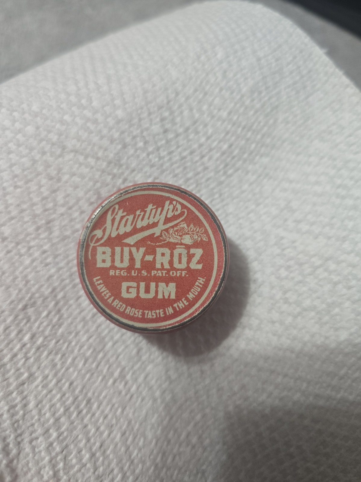Antique 1906-1912 STARTUP'S BUY-ROZ Chewing Gum Pocket Tin Provo Utah Super Rare