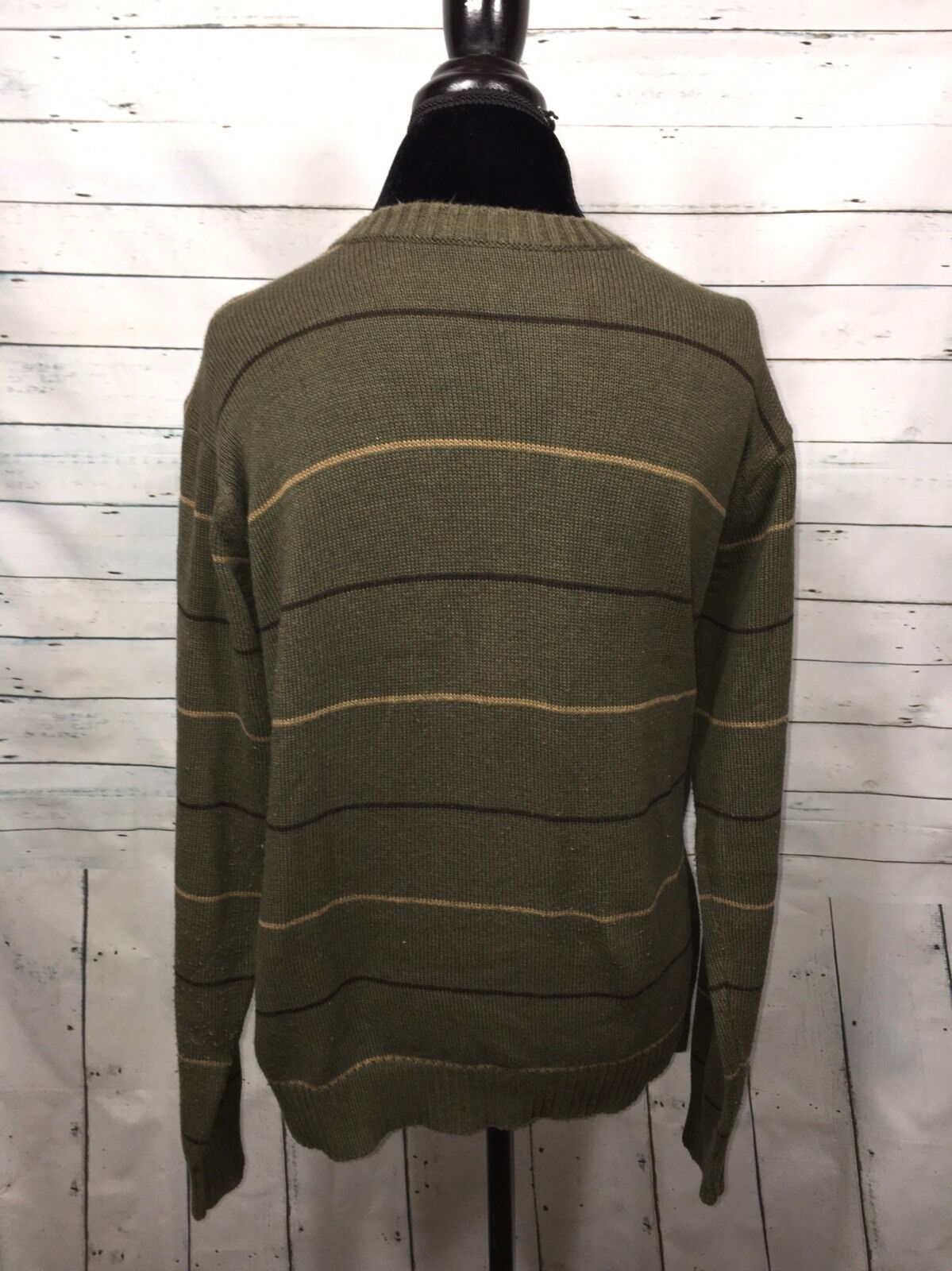 Oscar De La Renta Men\'s Striped sweater cotton blend M green medium