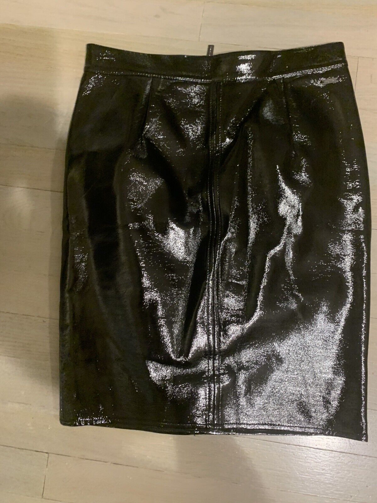 Armani Exchange Black shiny vinyl above knee length skirt size 4
