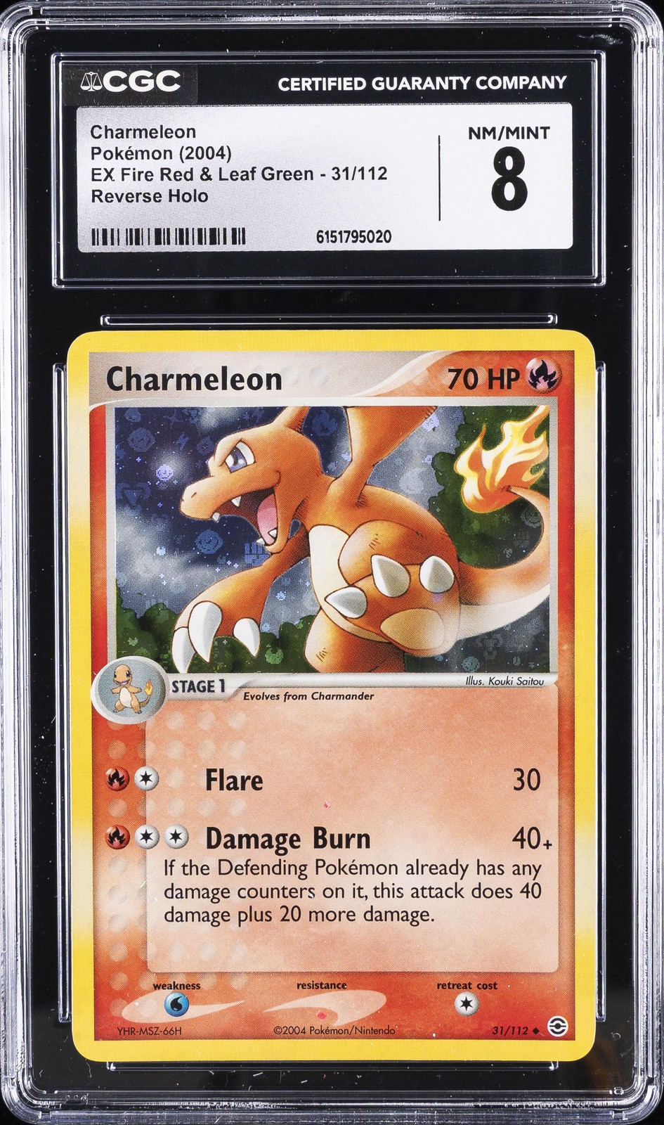 2004 CHARMELEON REVERSE HOLO #31/112 EX FIRE RED & LEAF GREEN CGC 8