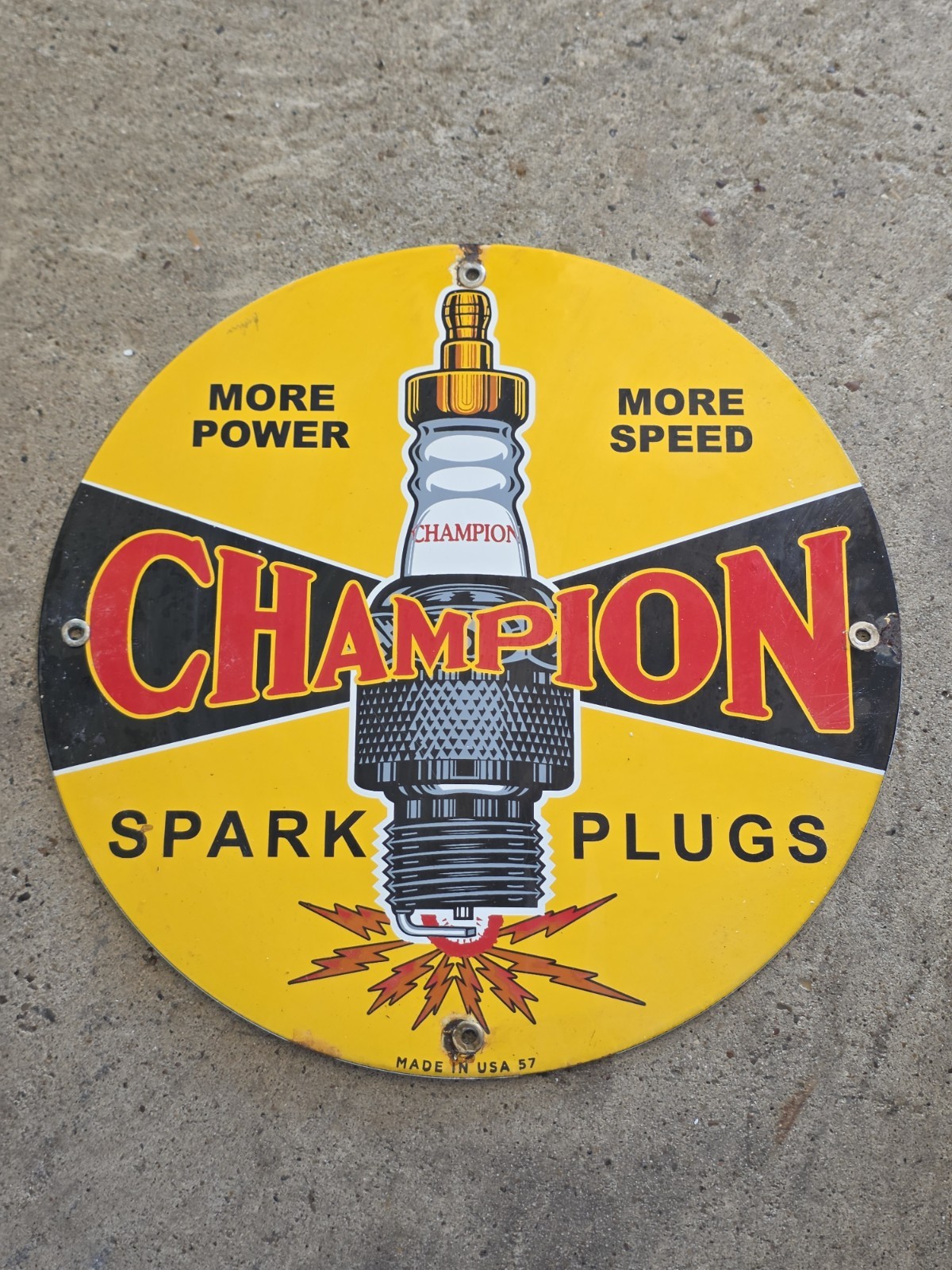 VINTAGE 1957 SPARK PLUGS PORCELAIN SIGN  12