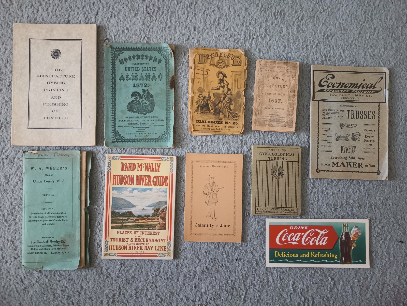 1800\'s 1900s Books, Almanacs, Ads, Antique Lot- CocaCola, Calamity Jane, Dime N