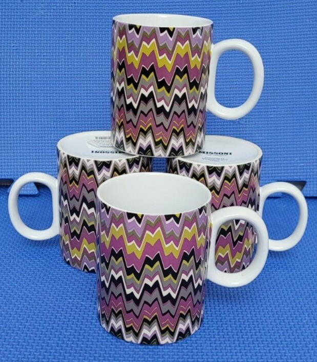MISSONI For TARGET Ceramic Coffee Mugs 16 Oz Zig Zag Chevron Set of 4 Great Con.