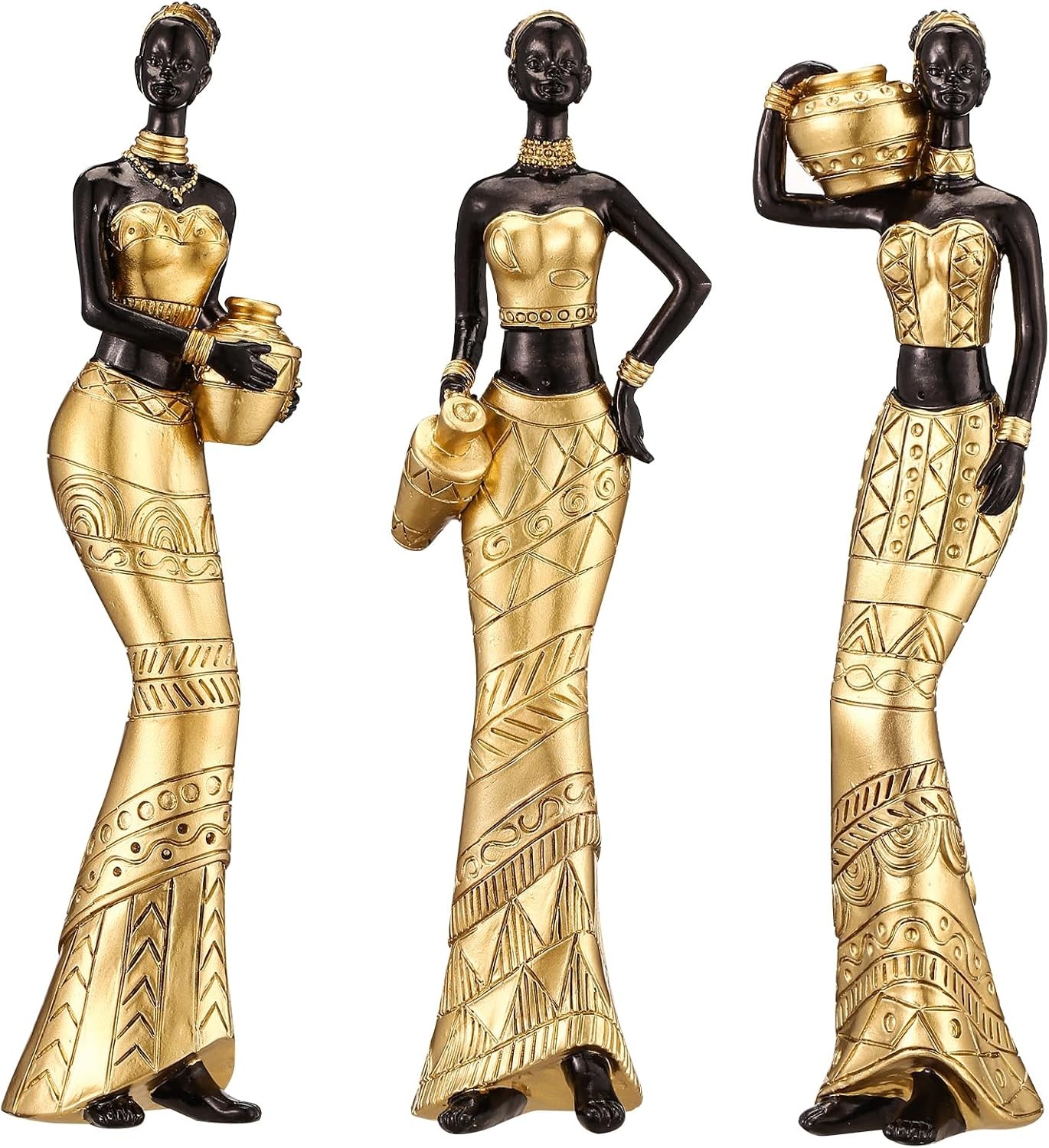 3-Pack Vintage African Statues - Cultural Gold Figurines for Thoughtful Gifts