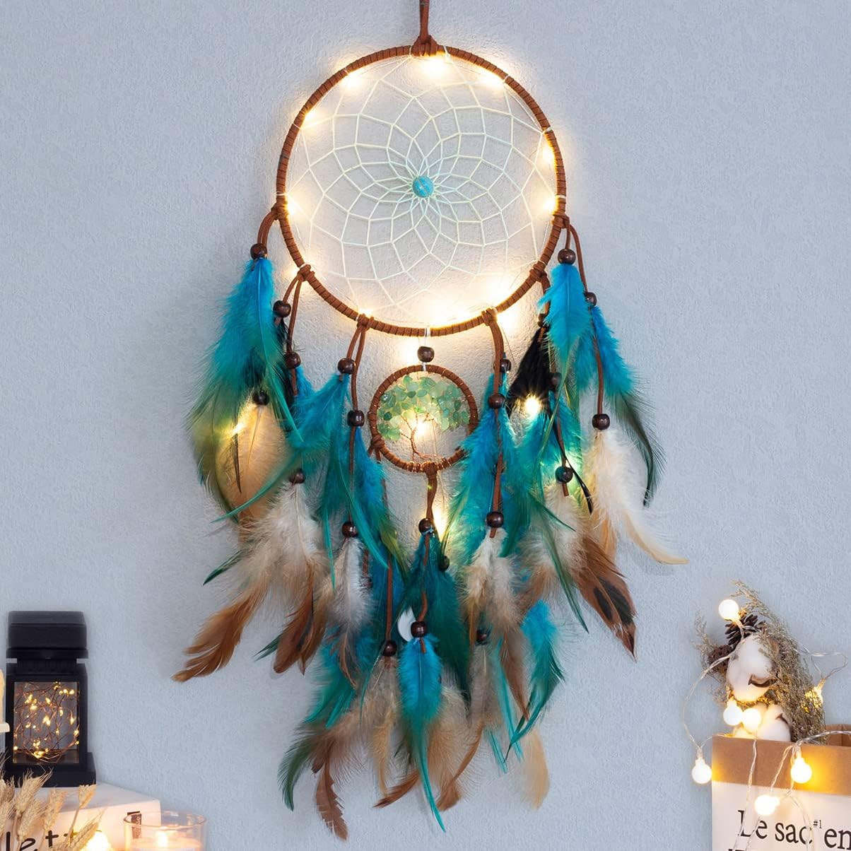 Dream Catcher Tree of Life with Feathers, Mobile LED Fairy Lights