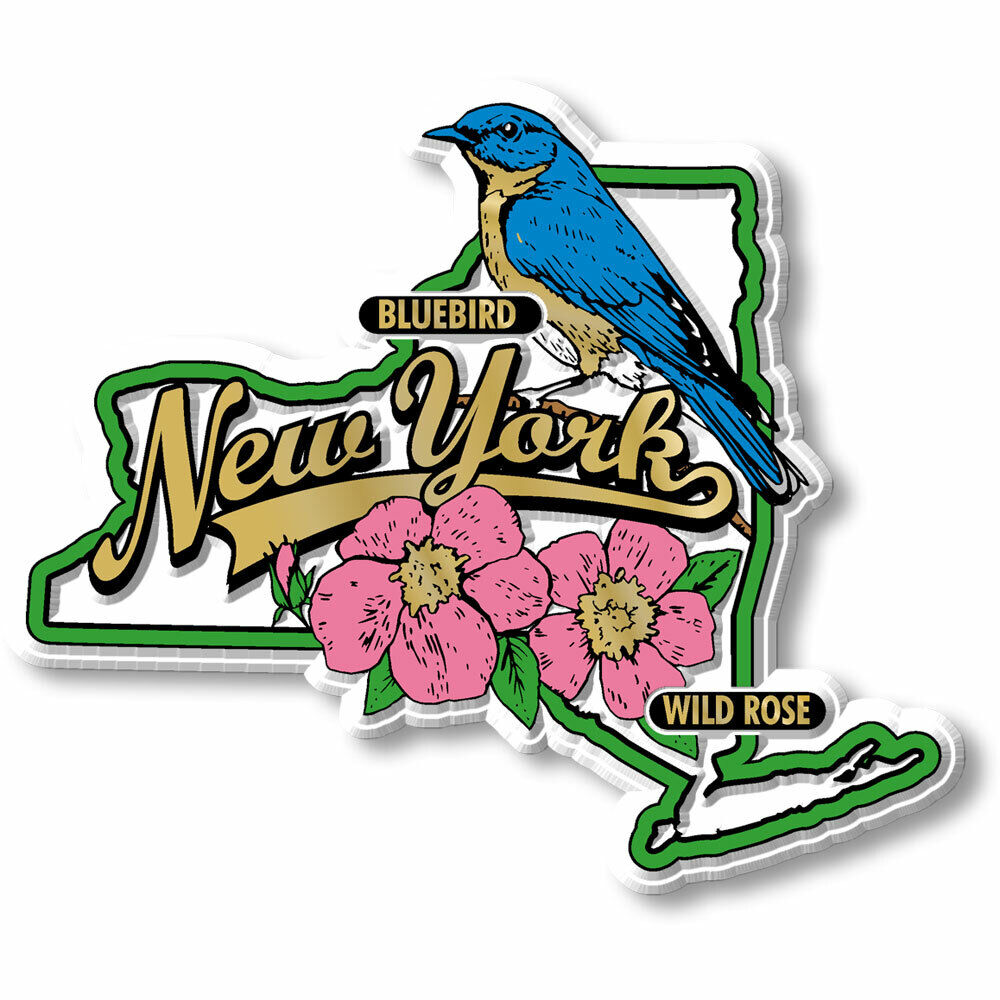 New York State Bird and Flower Map Magnet by Classic Magnets