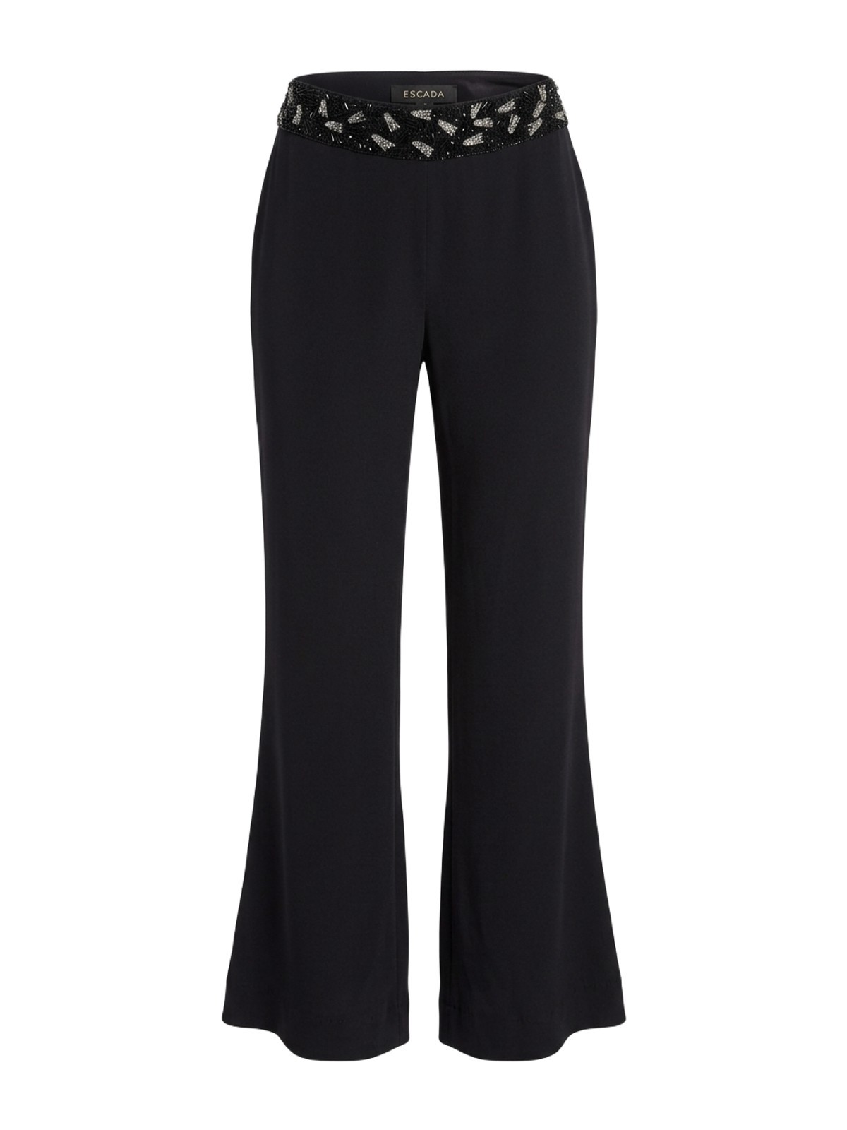 Escada Black Silk Beaded Waist Flared Trousers
