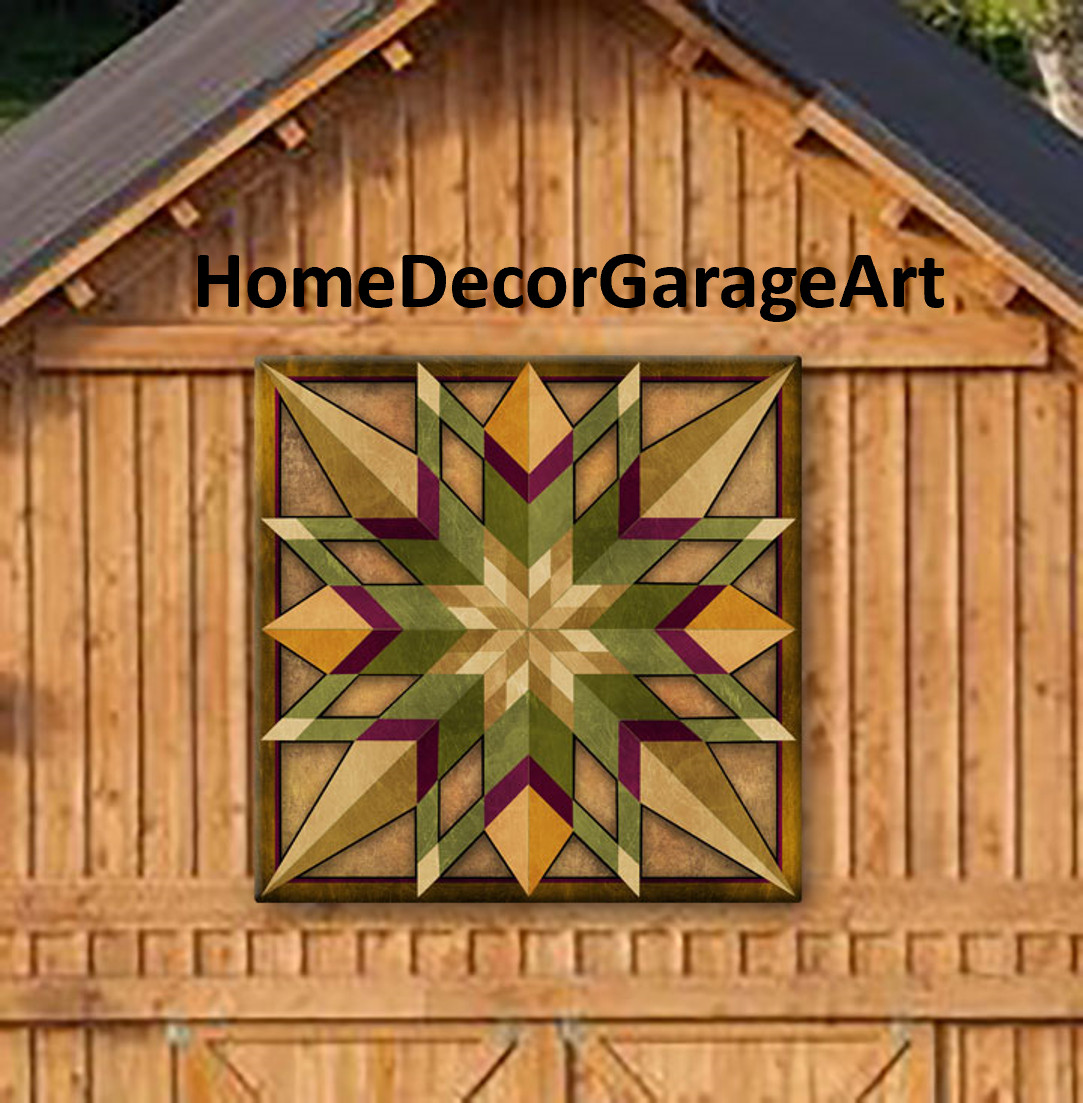 Barn Quilt Art Sign, Sixteen Point Star Earth Tones 2, Pennsylvania Dutch Amish