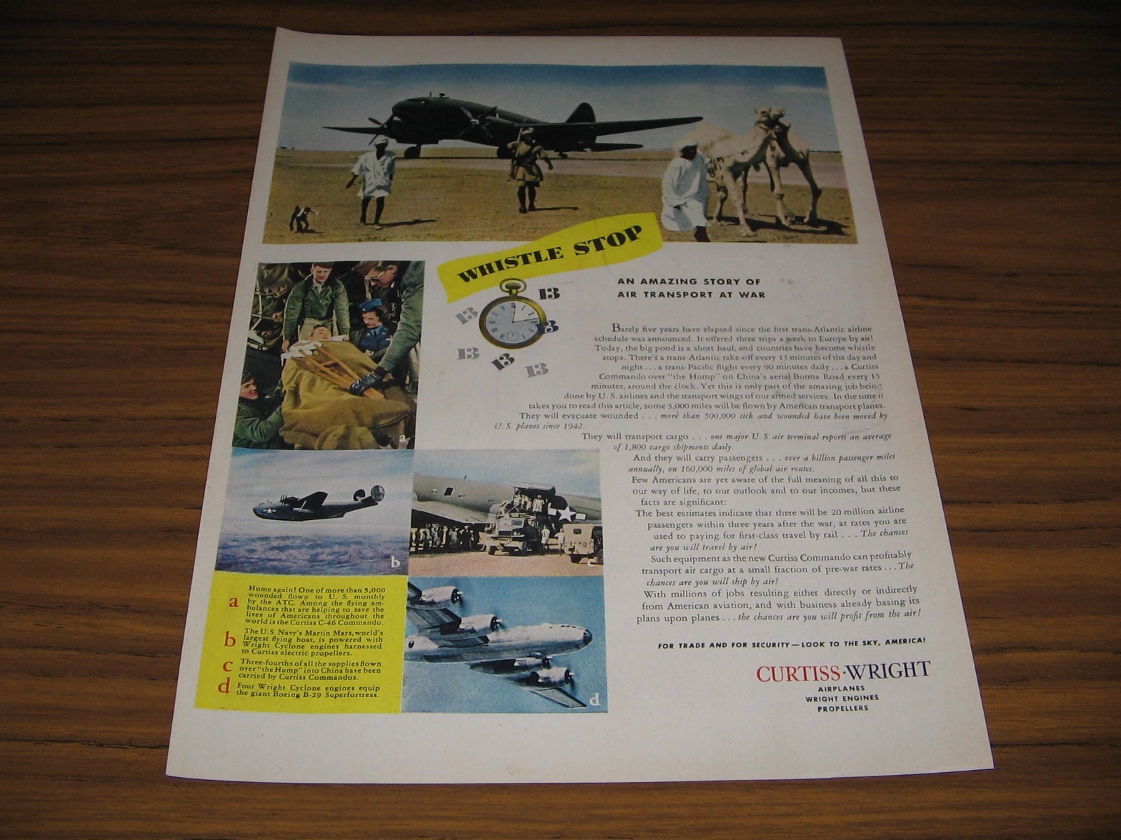 1945 Print Ad Curtiss-Wright Airplanes Air Transport World War II