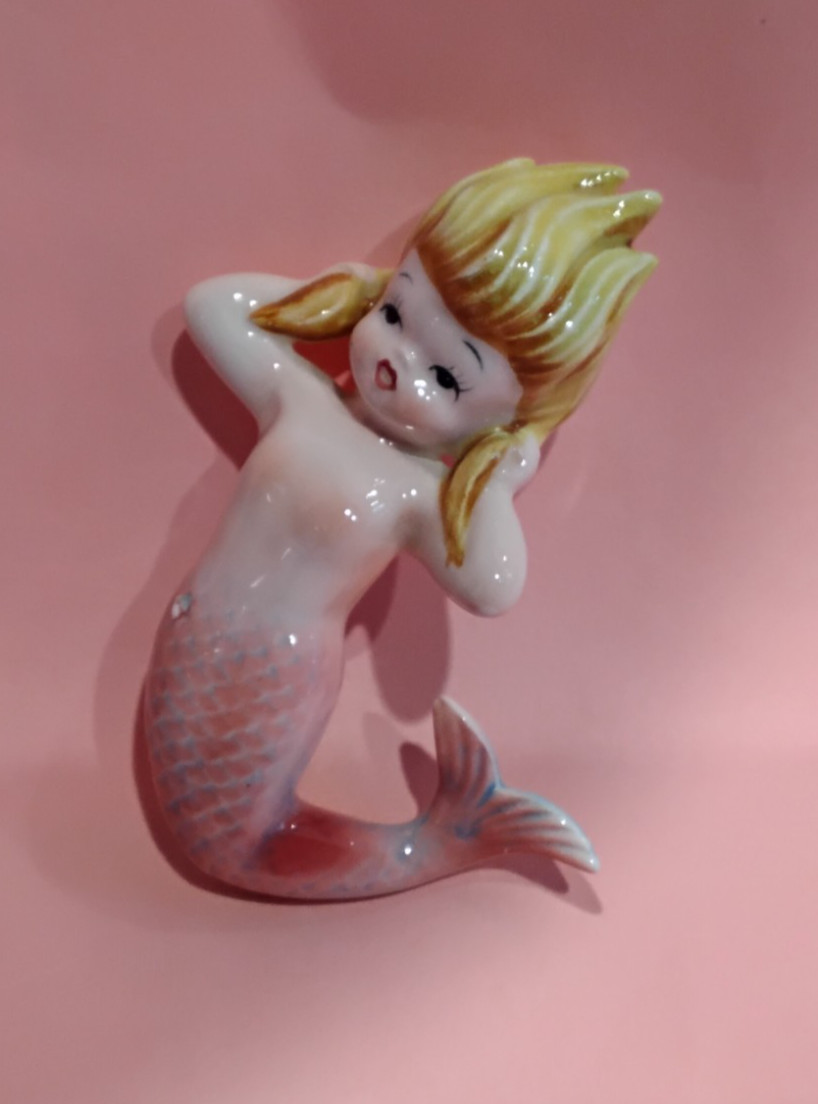 Vintage mermaid Ceramic Napco Japan 1950's Lovely Pink Hue