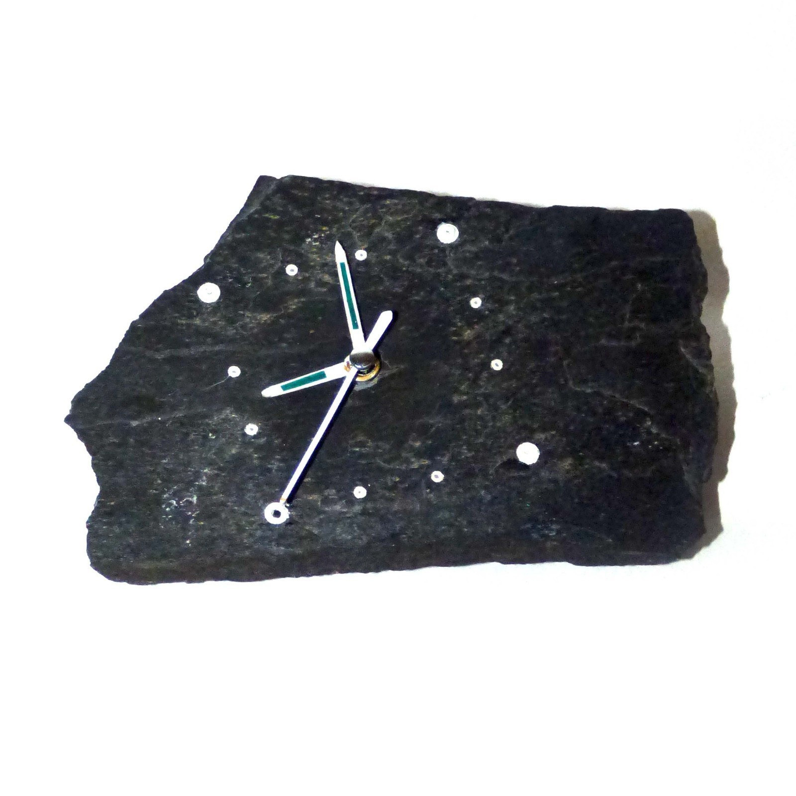 Vintage 1995 Brutalist Slate Stone Clock Signed NJA Desk Wall Hand Made
