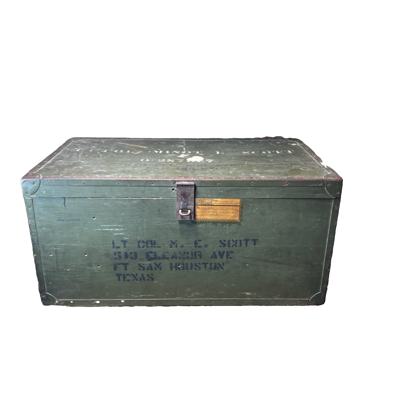 WWII US Army Officer Foot Locker Trunk + Tray Insert Original Stencil & Labels