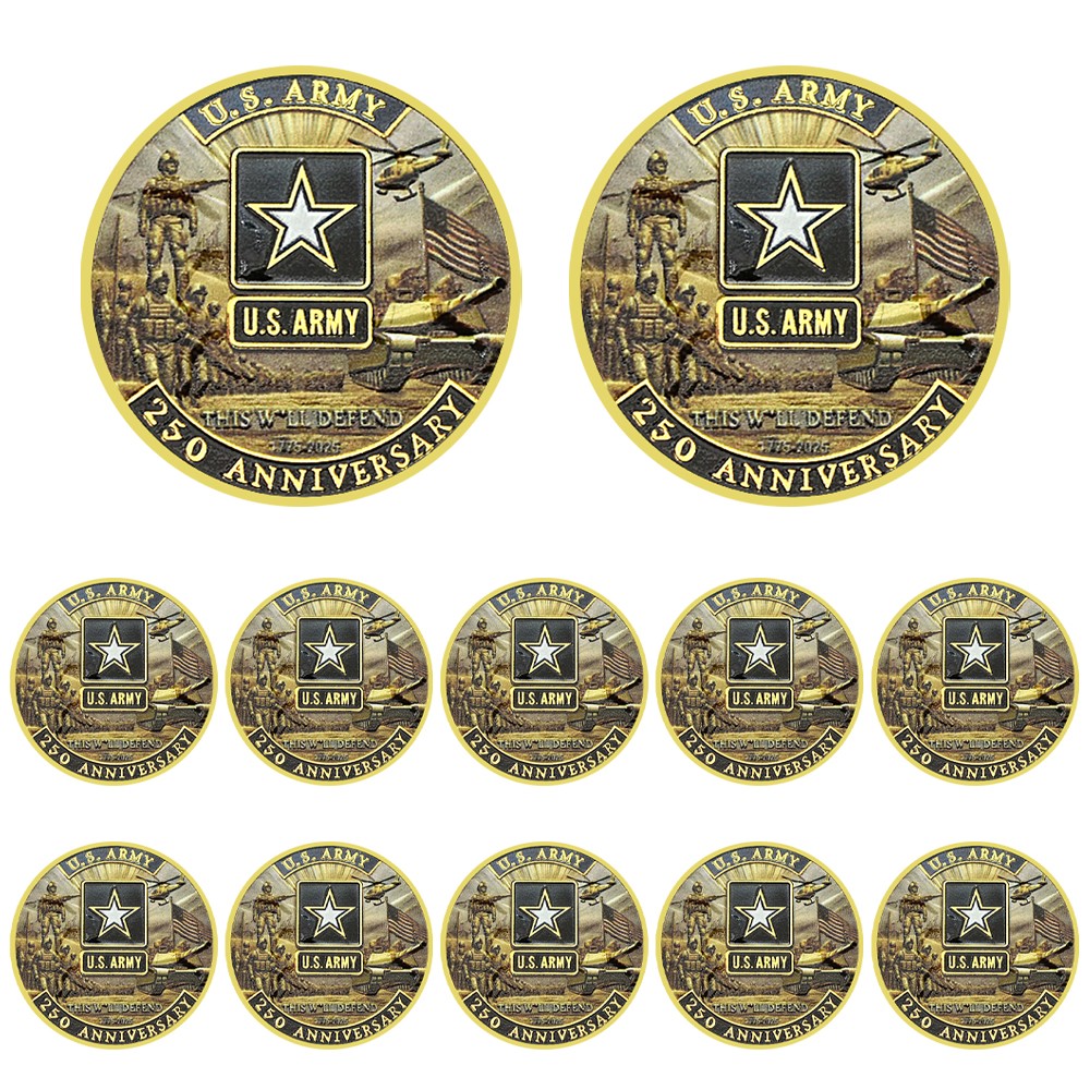 10Pcs US Army 250th Anniversary Challenge Coin Veteran Military Medal