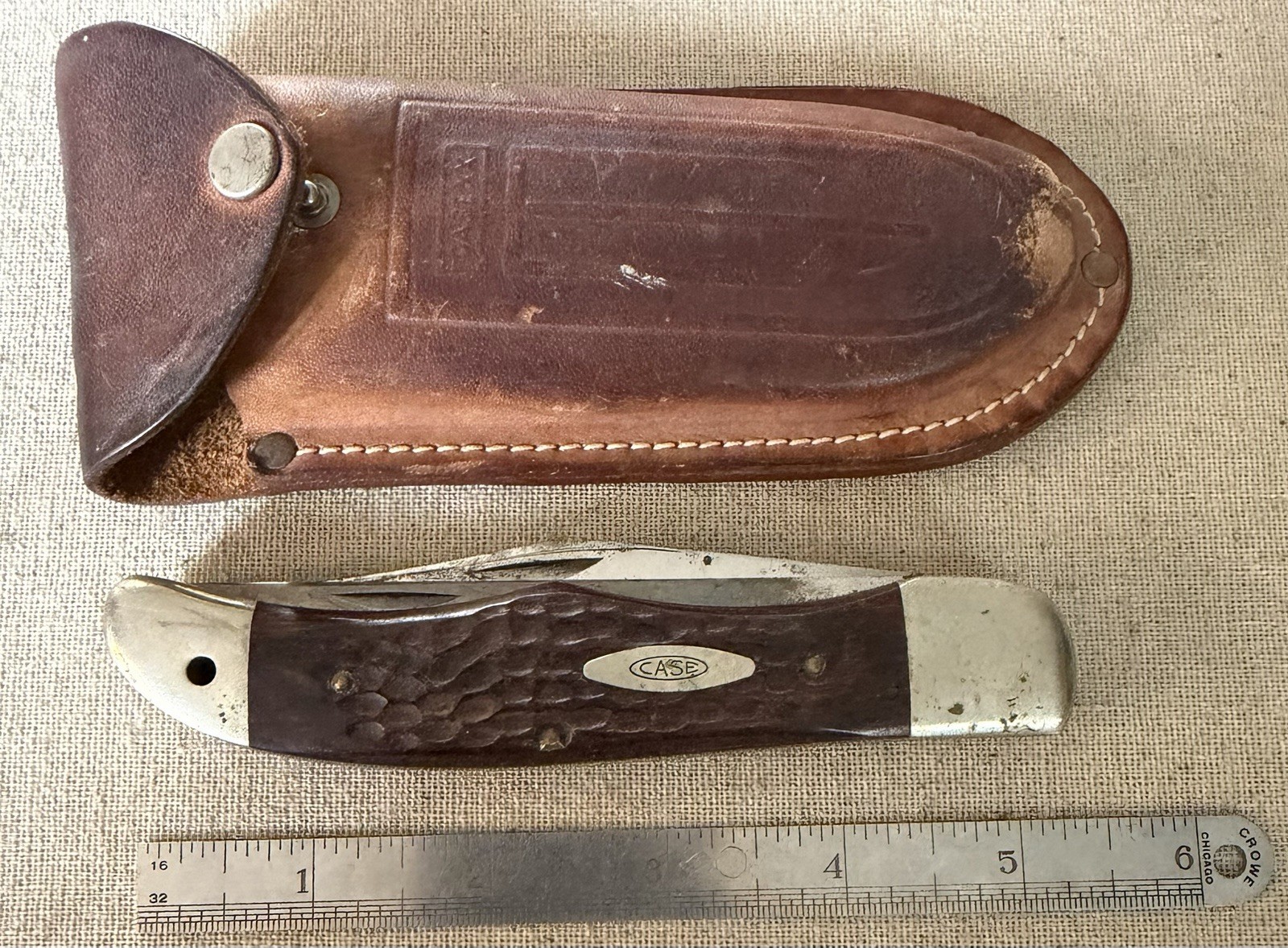 Vintage 1960’s Case XX USA 6265 SAB Folding Hunter 2 Blade Knife with Sheath