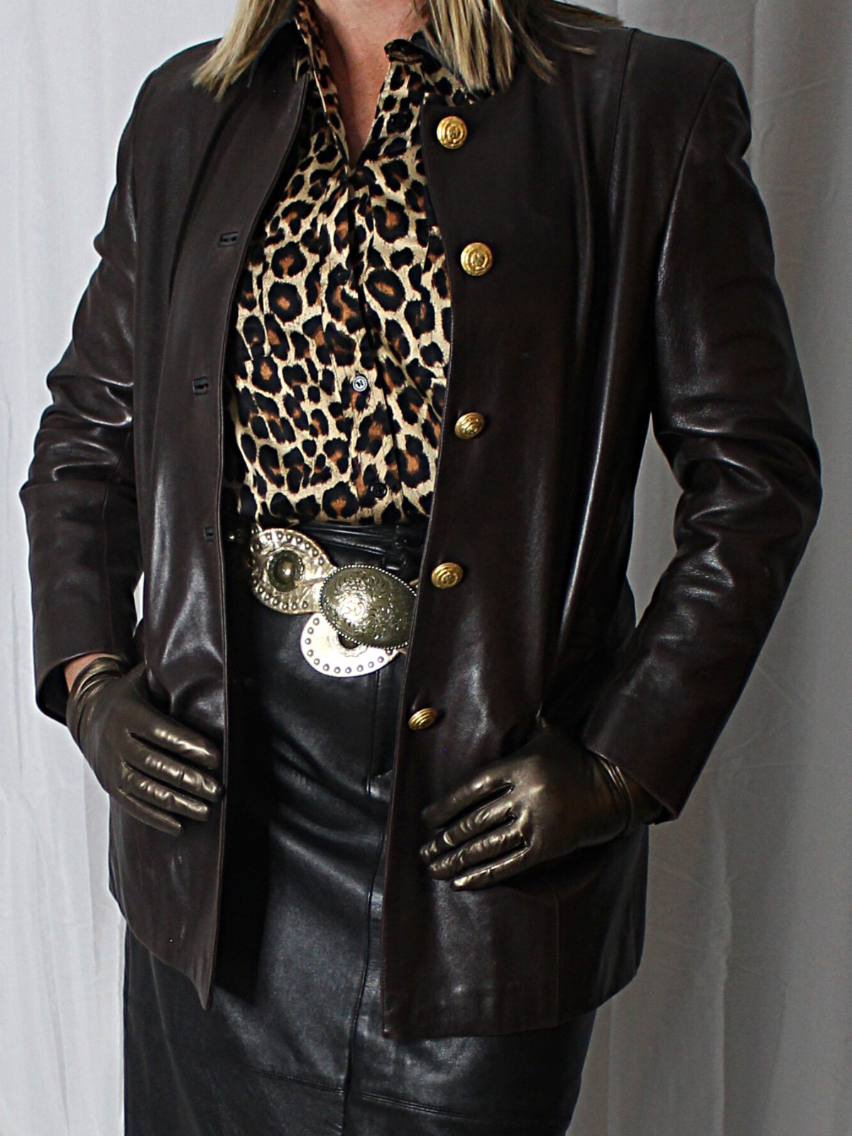 Womens Leather Blazer Jacket Brown 42L Escada SOFT Lambskin Vintage 80s 90s Rare