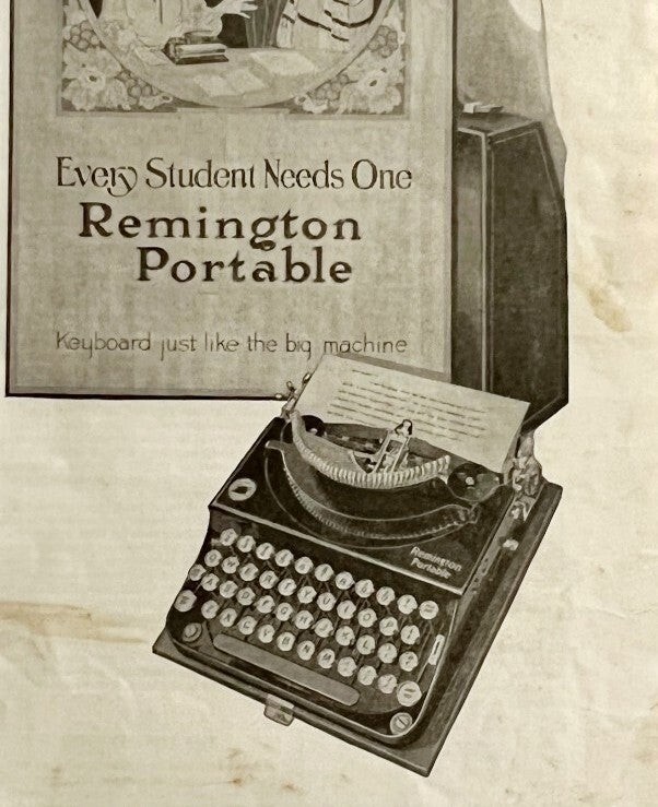 1923 Remington Portable Typewriter Advertisement Students Ephemera 14 x 5.5\
