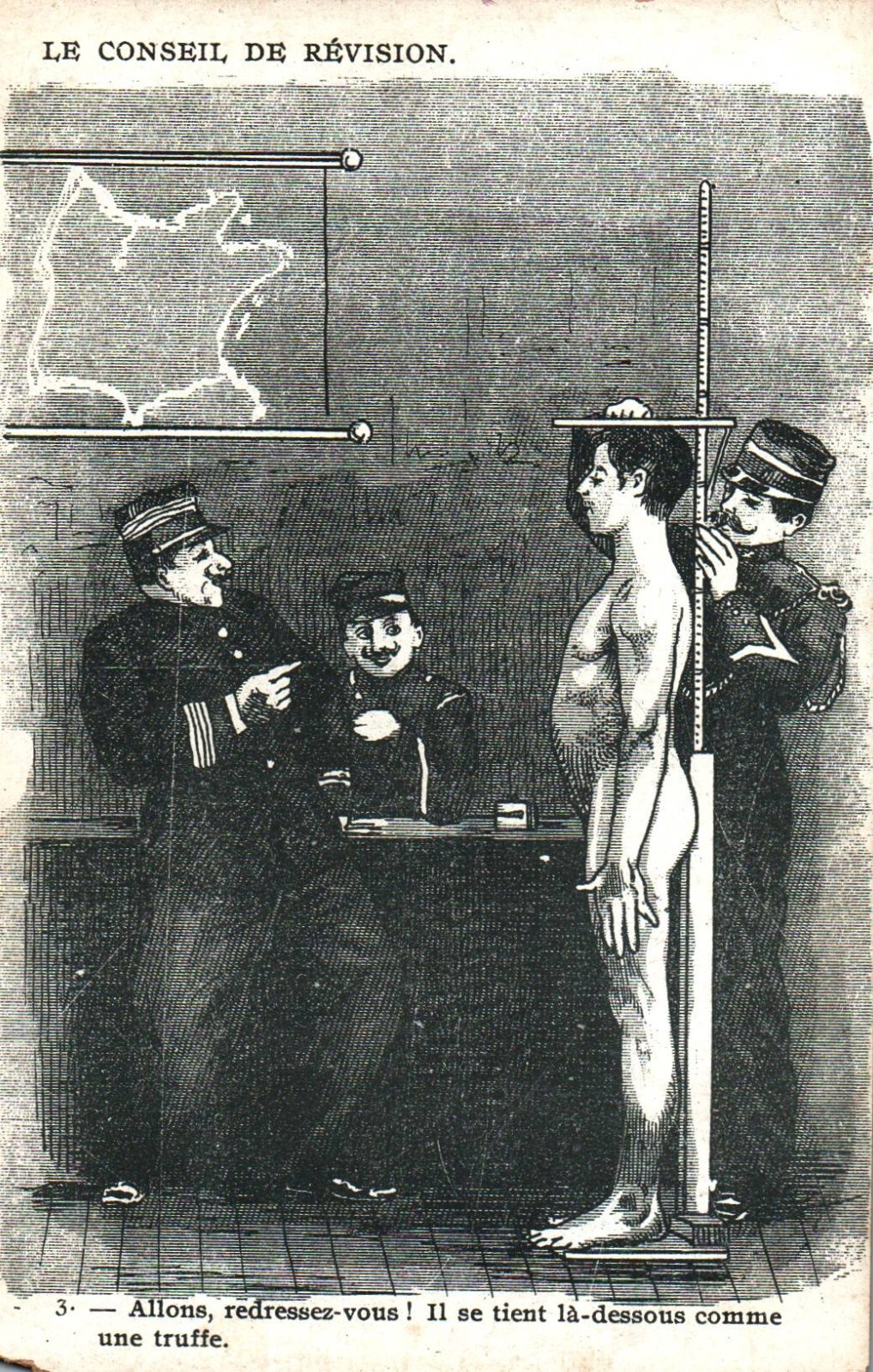 Old postcard Militaria - Le Conseil de Révision - 3. Come on, stand up