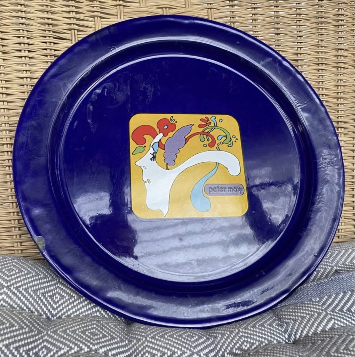 VTG 60s PETER MAX Blue Metal Enamel Tray Ernest Sohn Creations Pop Art Japan