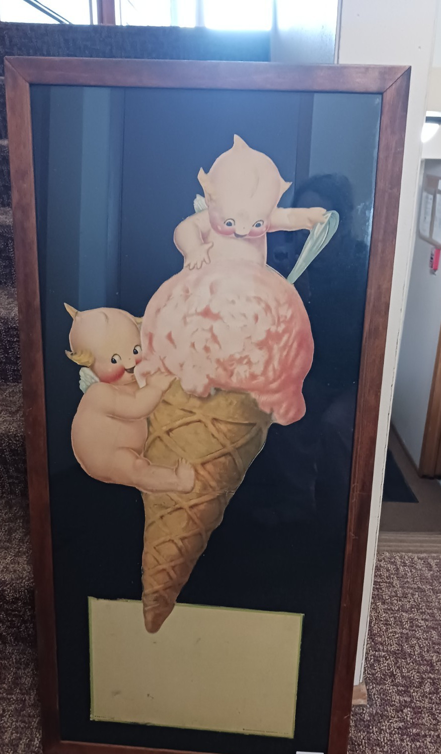 Antique Vintage Kewpies Rose O\'Neill Ice Cream Diecut litho c. 1920 Large framed